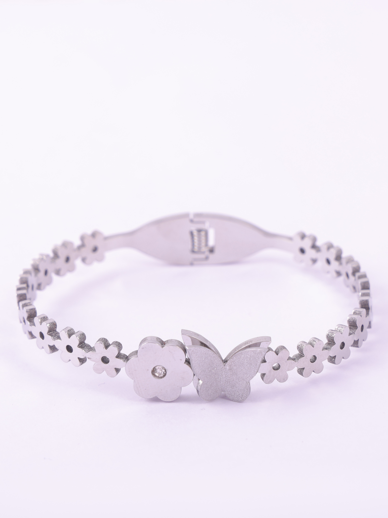 Silver Floral Butterfly Anti-Tarnish Bracelet