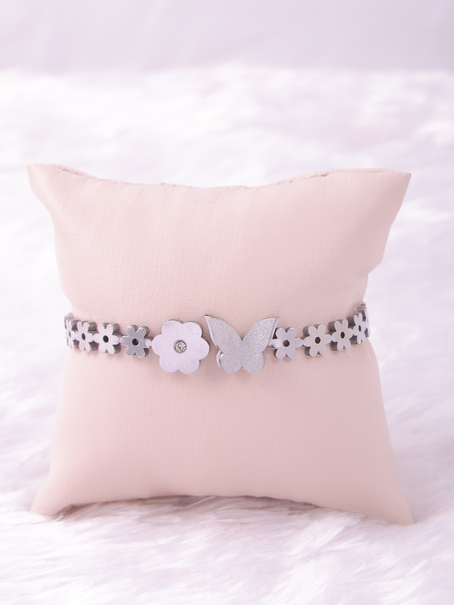 Silver Floral Butterfly Anti-Tarnish Bracelet