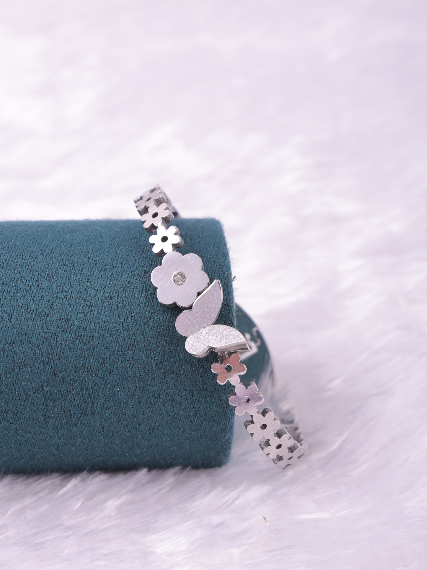 Silver Floral Butterfly Anti-Tarnish Bracelet