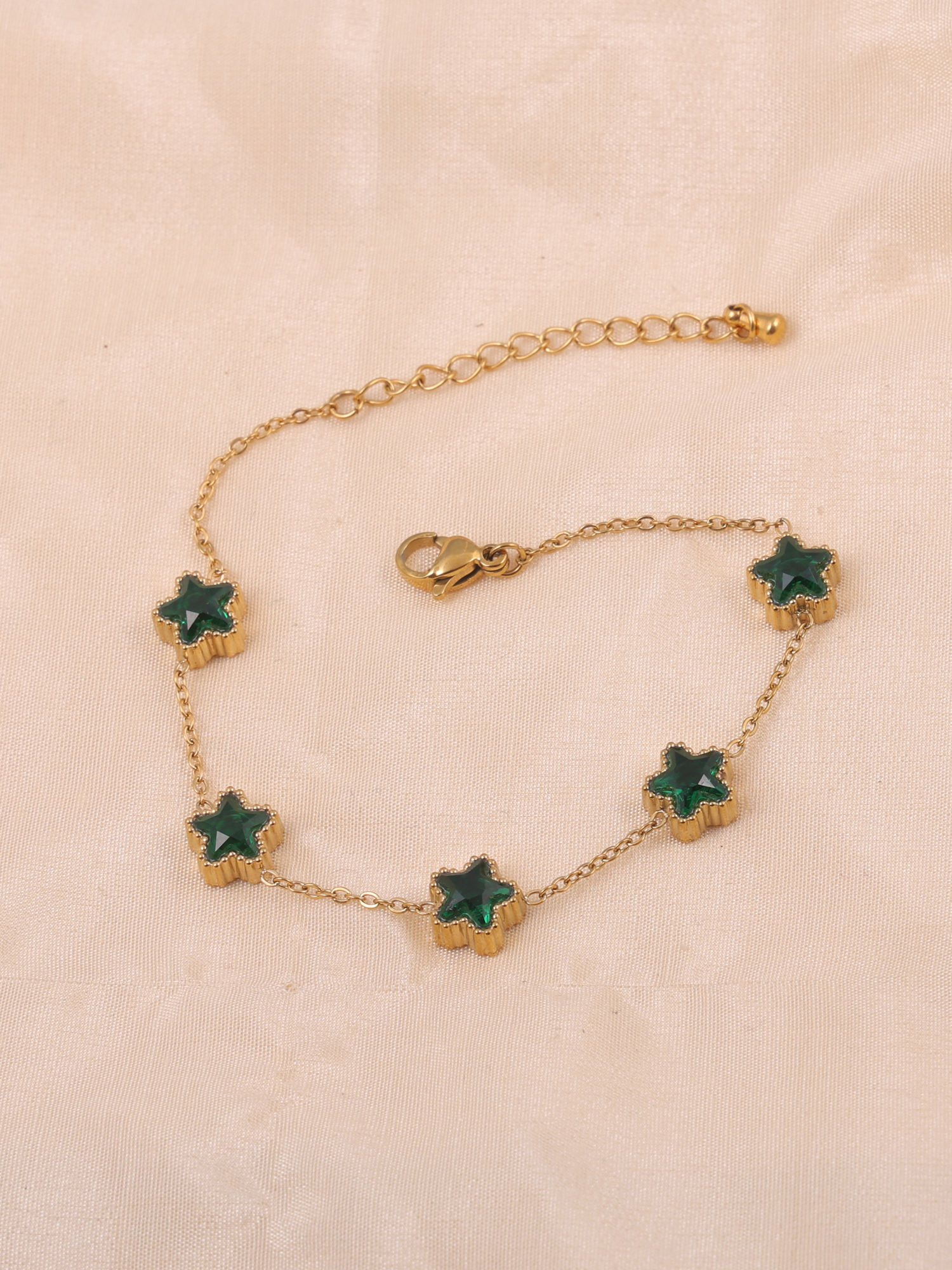 Anti Tarnish Green Crystal Star Bracelet