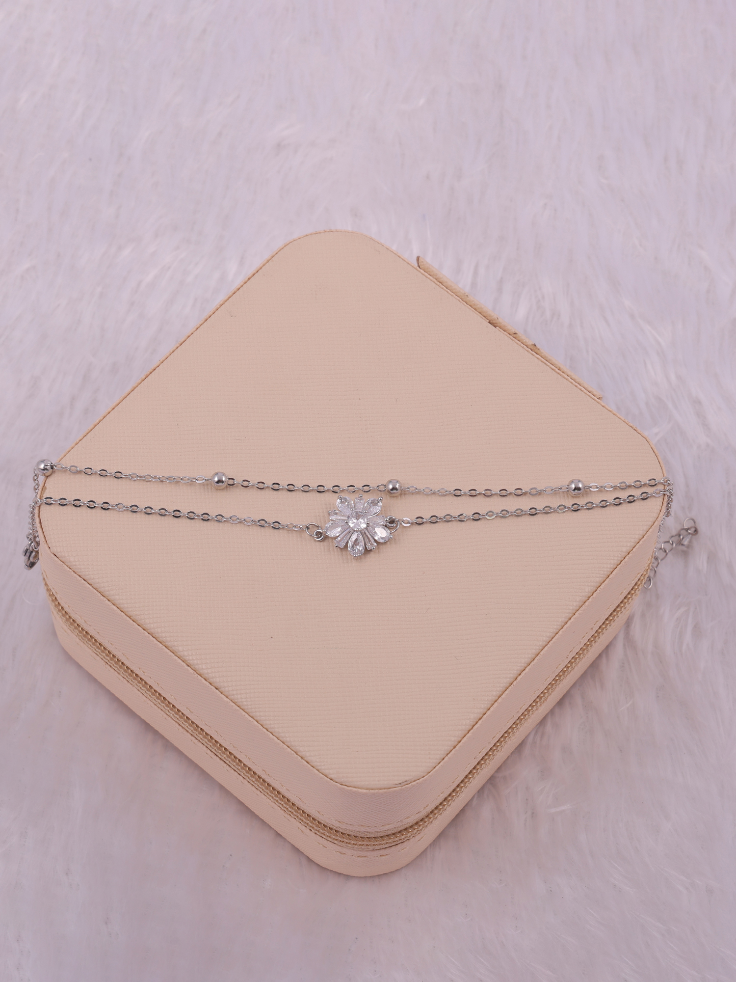 Elegant Crystal Bloom Anti-Tarnish Bracelet with Dual Chain Design