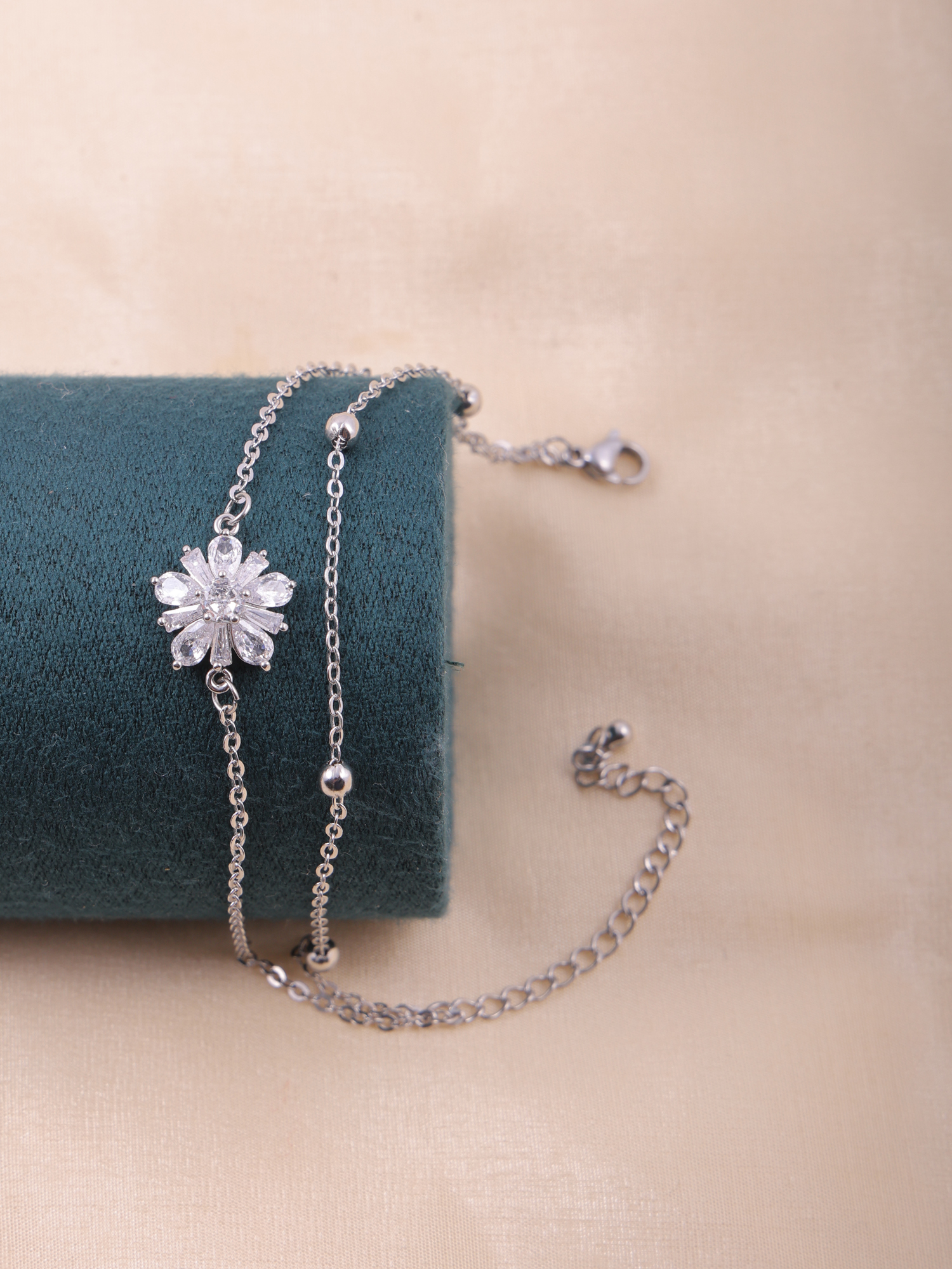 Elegant Crystal Bloom Anti-Tarnish Bracelet with Dual Chain Design