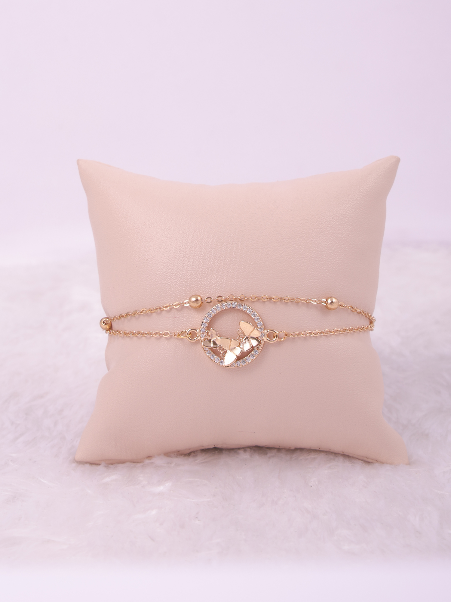 Golden Butterfly Circle Anti-Tarnish Bracelet with Crystal Halo