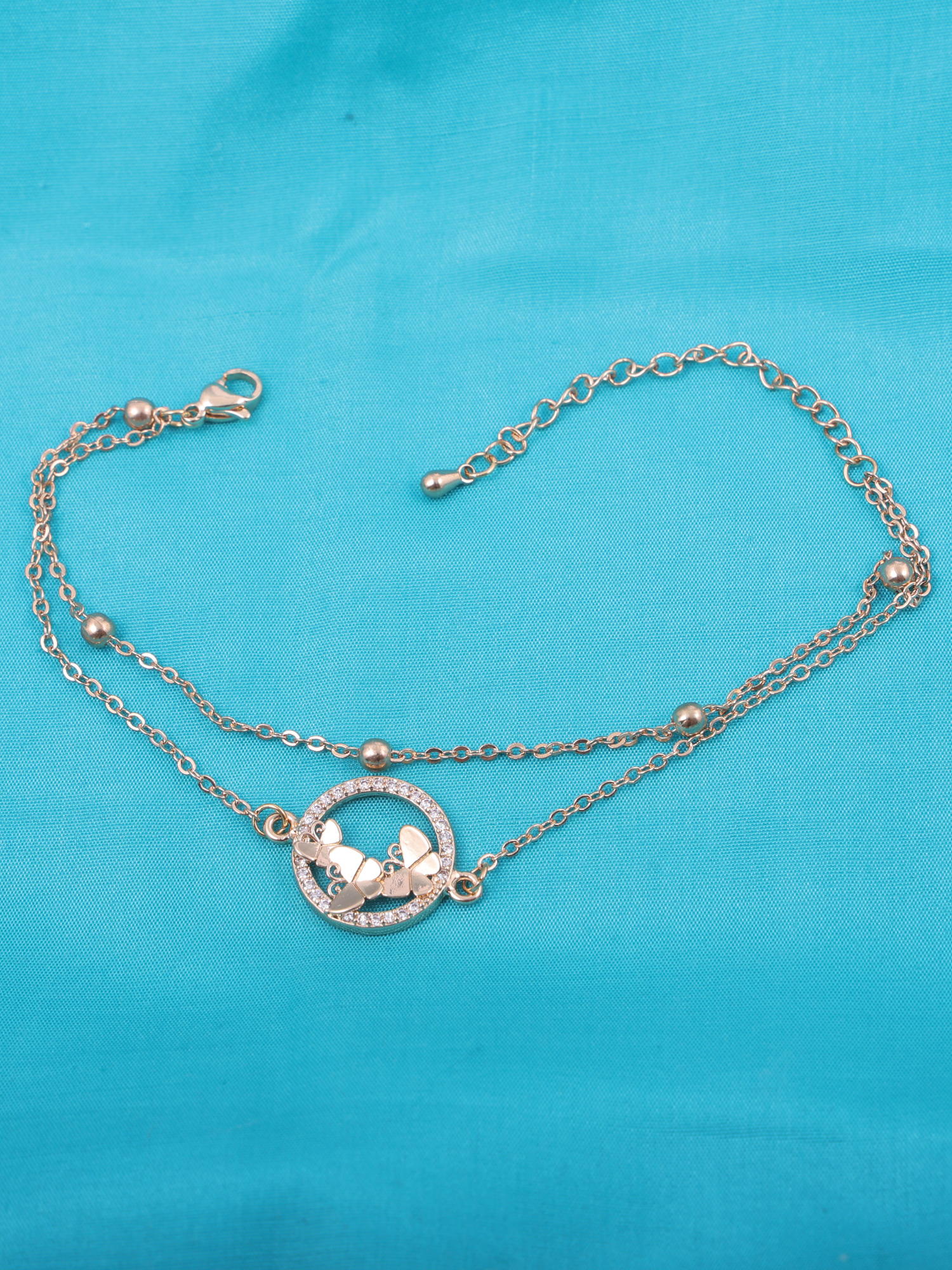 Golden Butterfly Circle Anti-Tarnish Bracelet with Crystal Halo