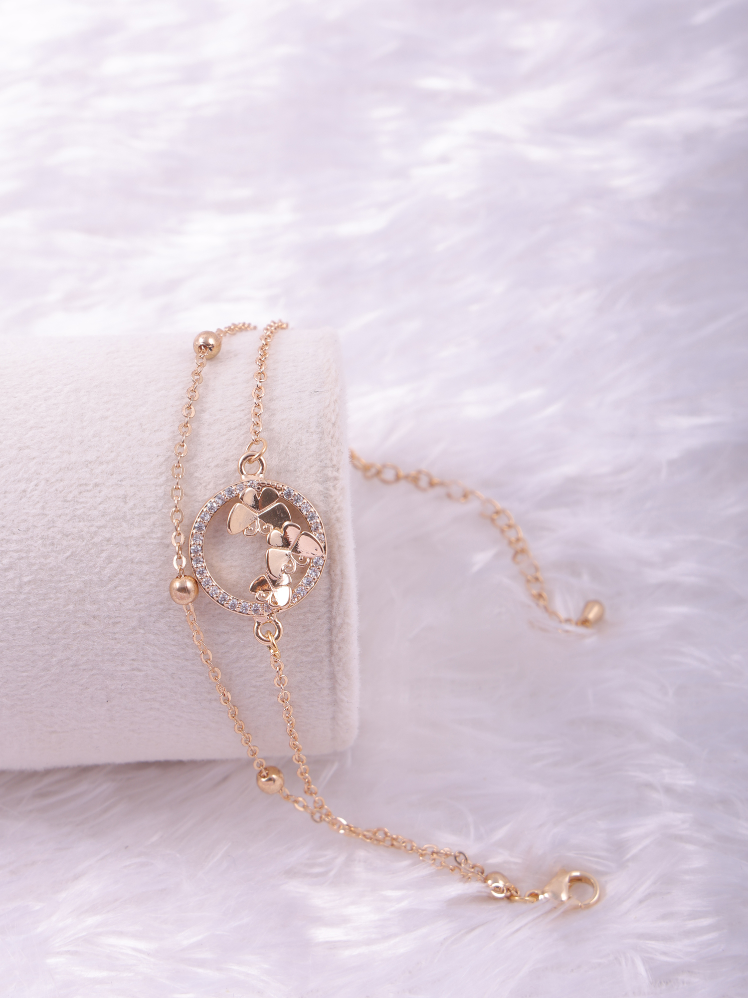 Golden Butterfly Circle Anti-Tarnish Bracelet with Crystal Halo