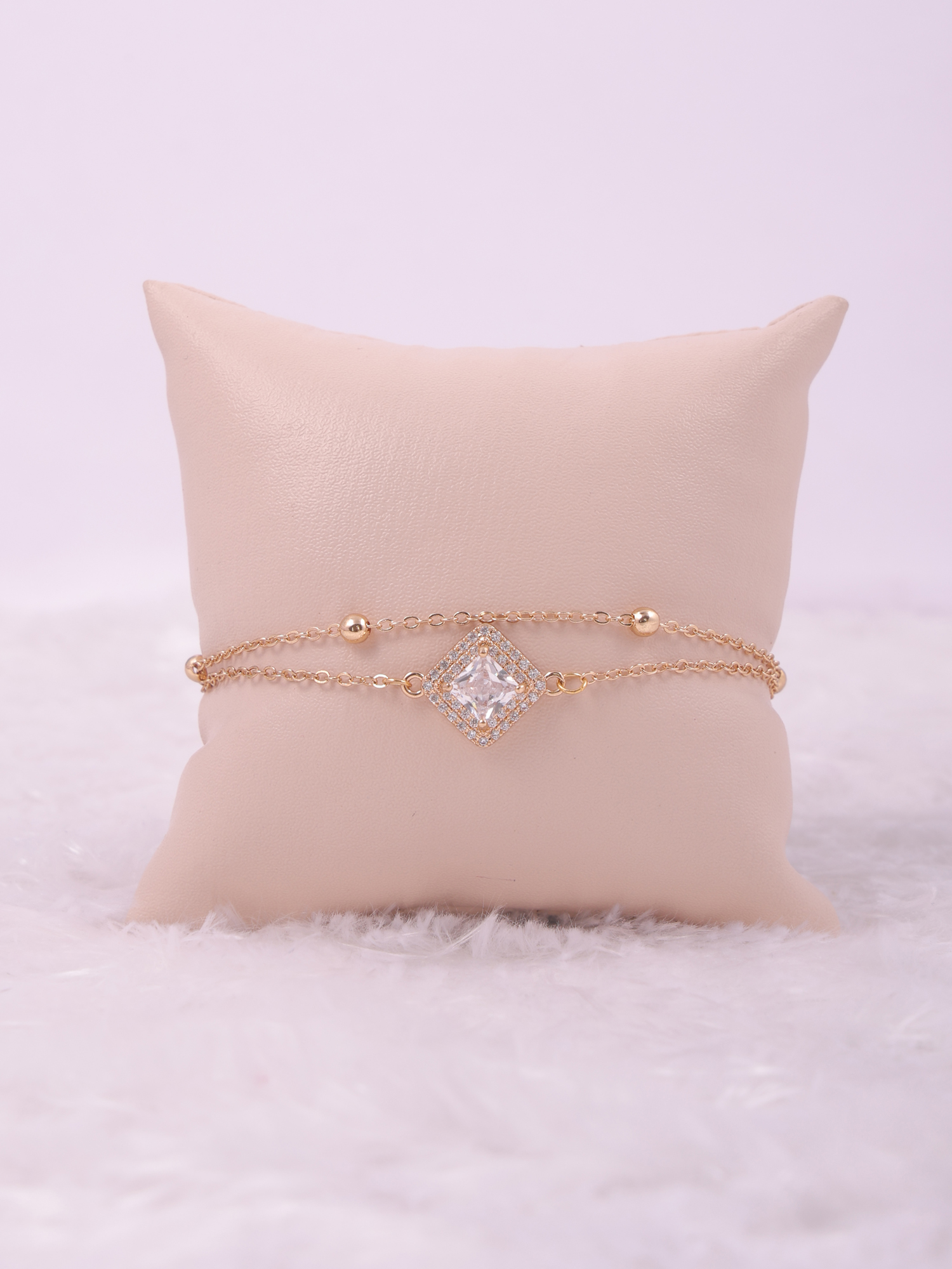 Radiant Square Crystal Anti-Tarnish Bracelet with Dual Chain Elegance