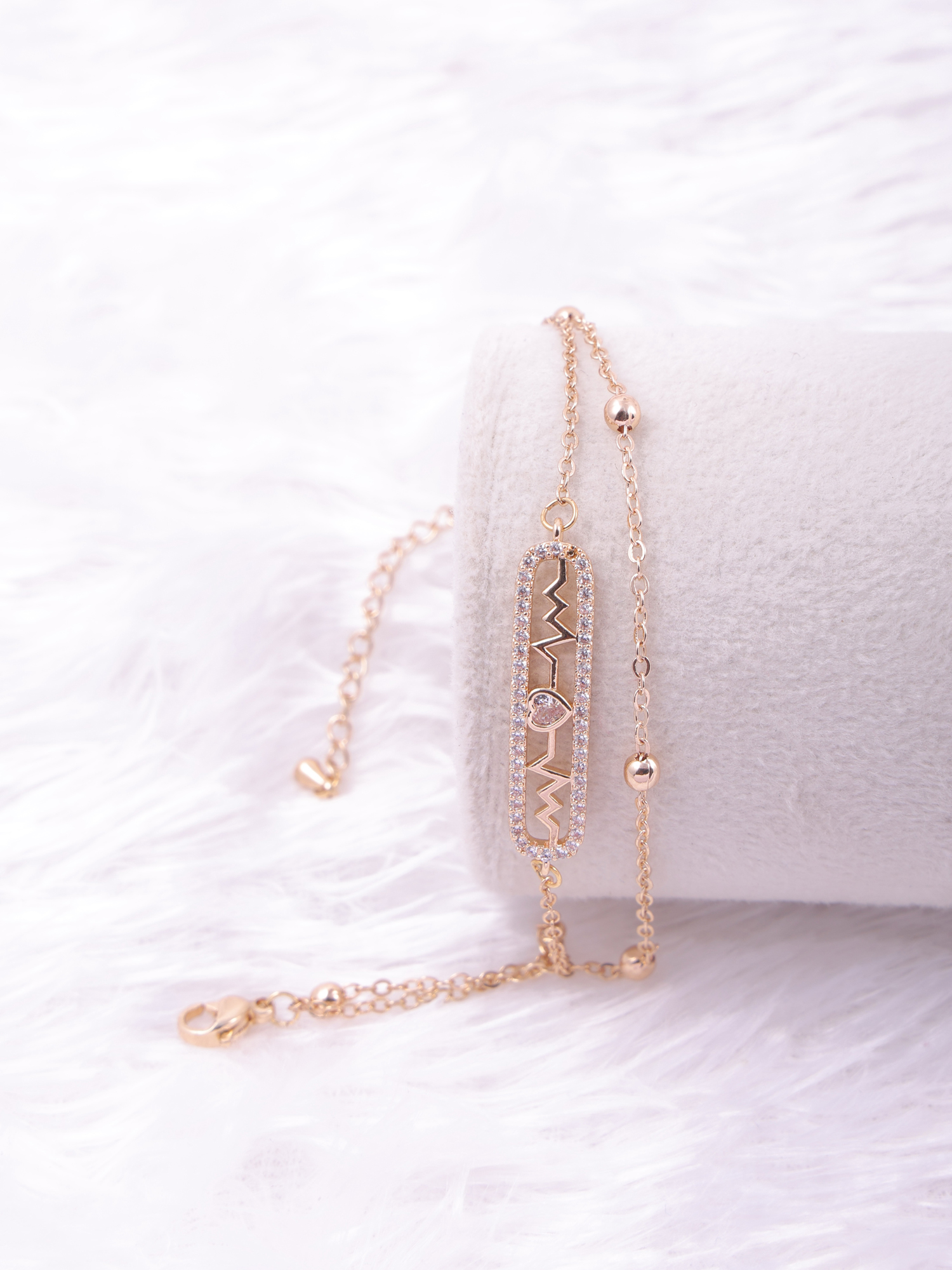 Heartbeat Love Anti-Tarnish Bracelet with Crystal Bar Design