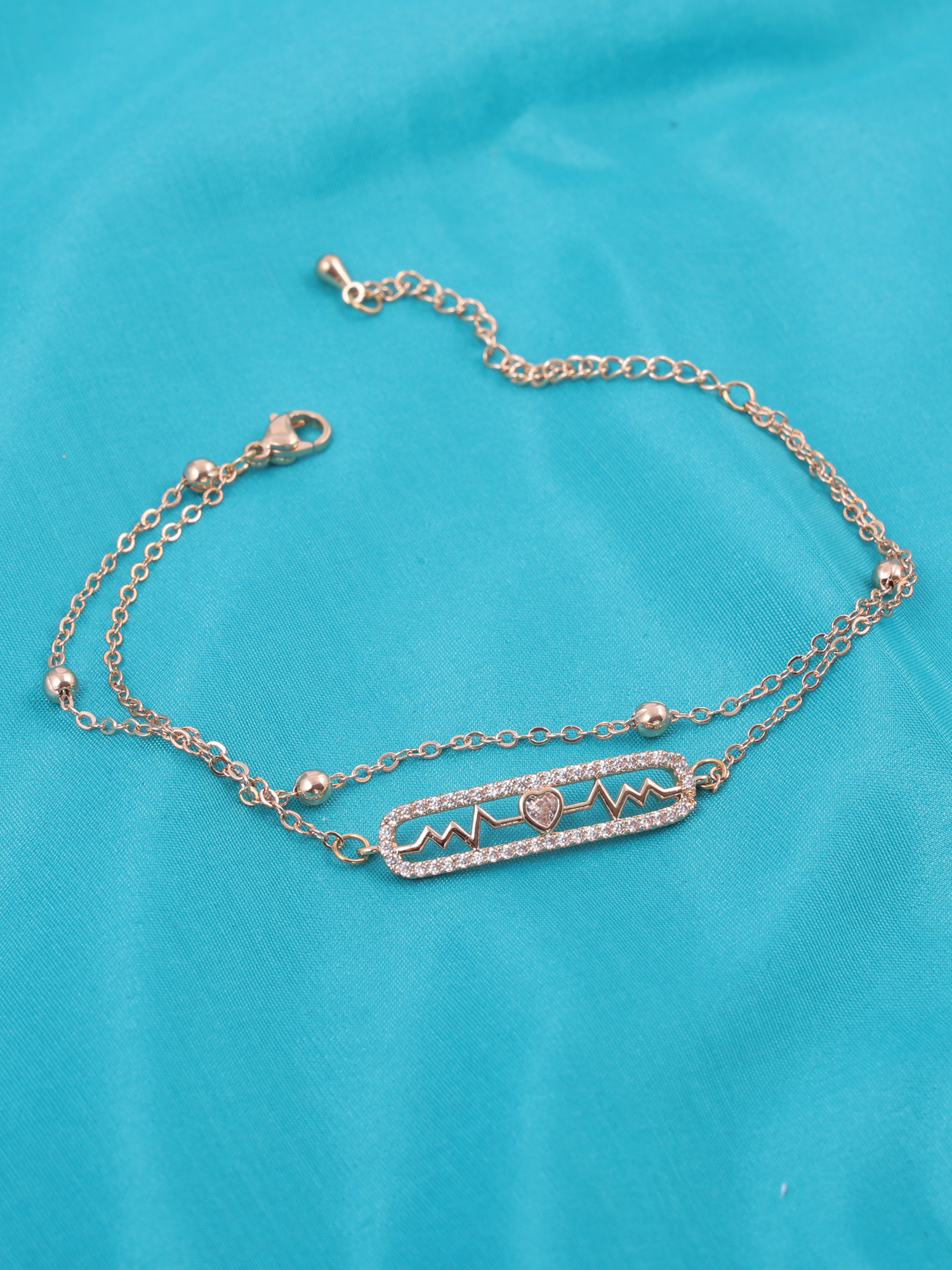 Heartbeat Love Anti-Tarnish Bracelet with Crystal Bar Design