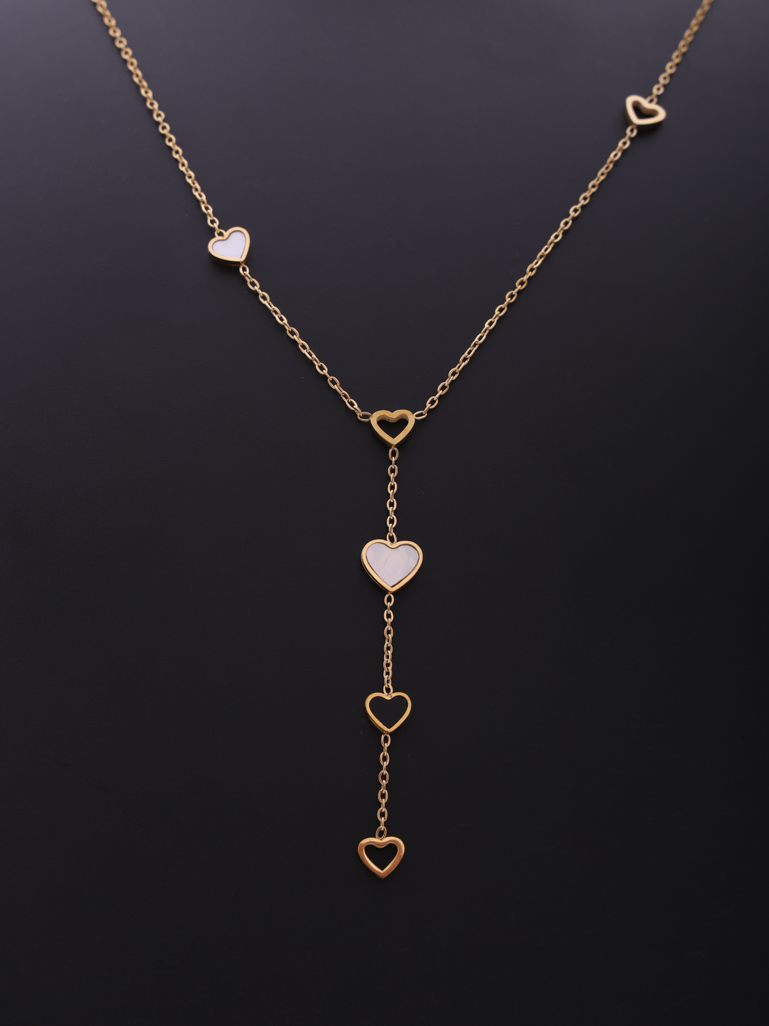 Minimal Heart Drop Anti-Tarnish Necklace with Pearl Accents