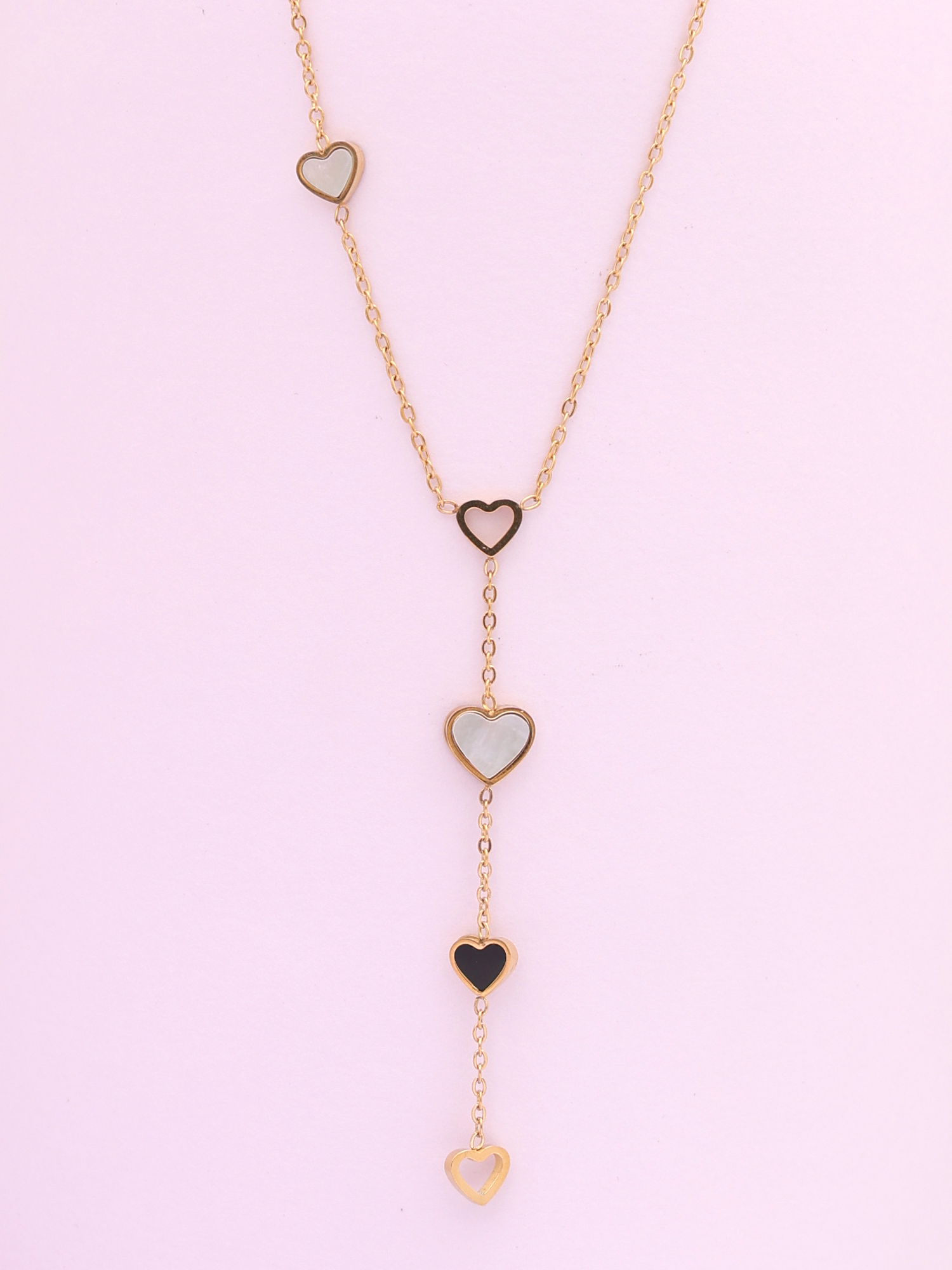Minimal Heart Drop Anti-Tarnish Necklace with Pearl Accents