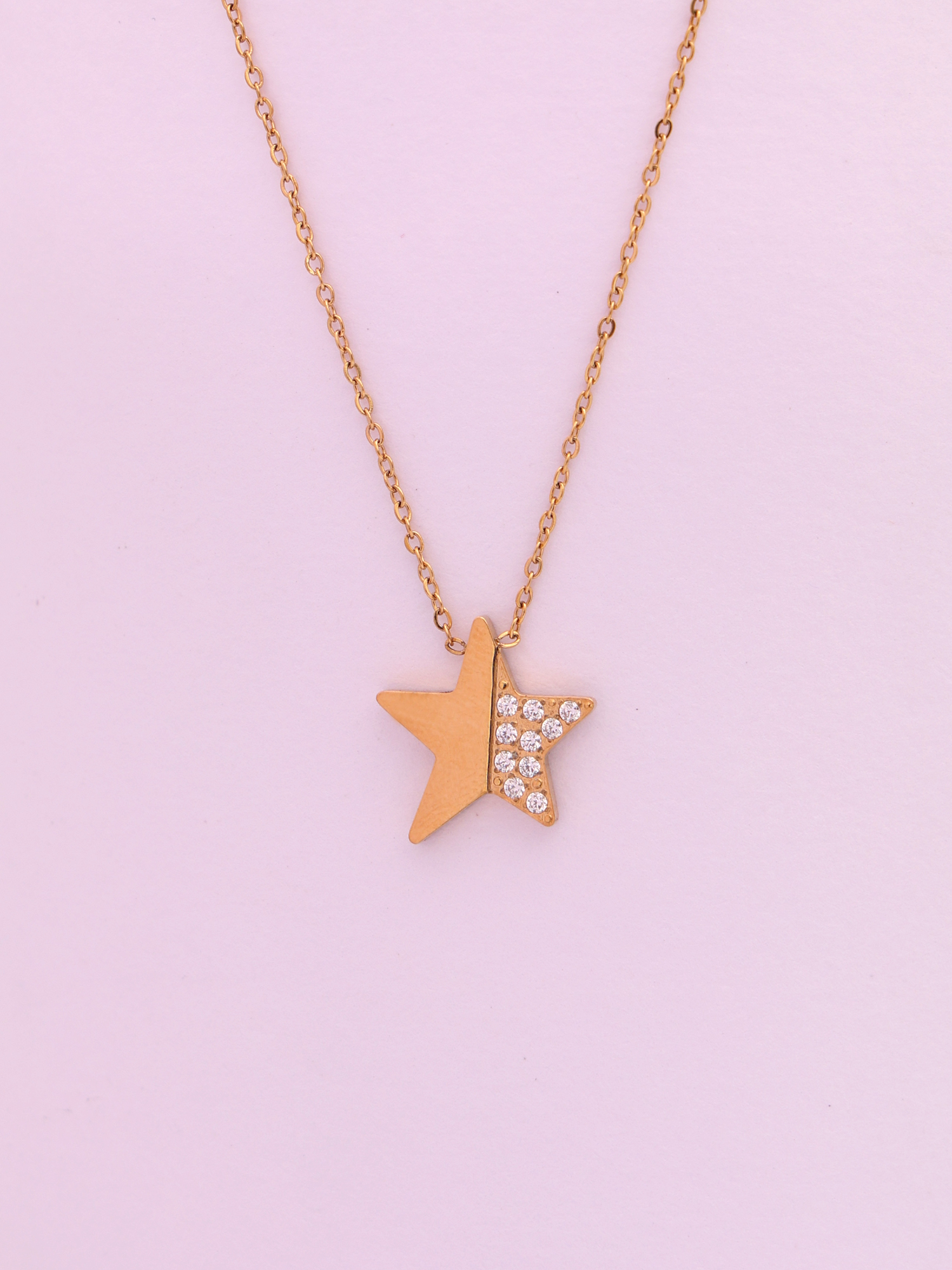 Minimal Star Pendant Anti-Tarnish Necklace with Crystal Detailing