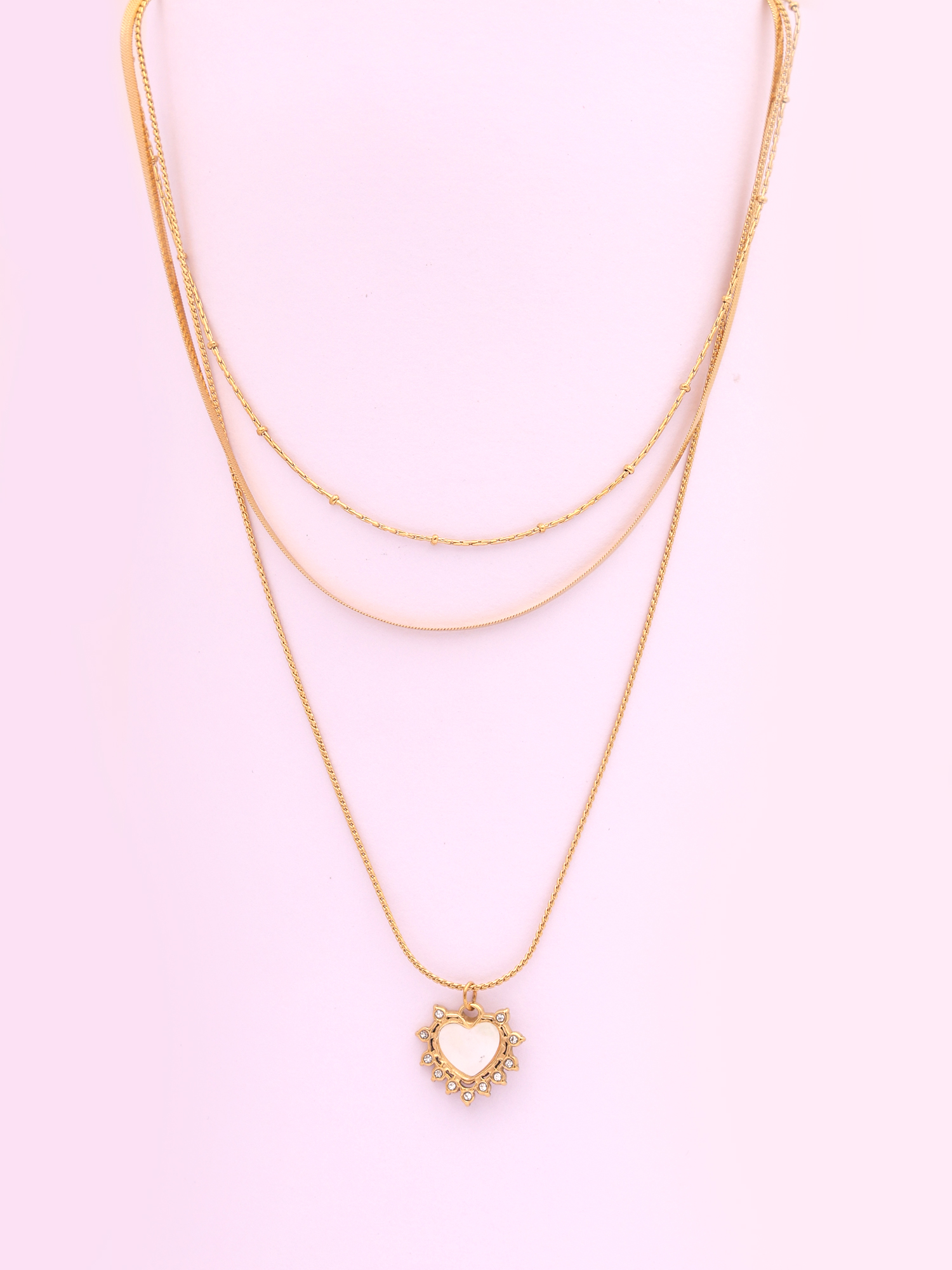 Triple Layer Heart Charm Anti-Tarnish Necklace