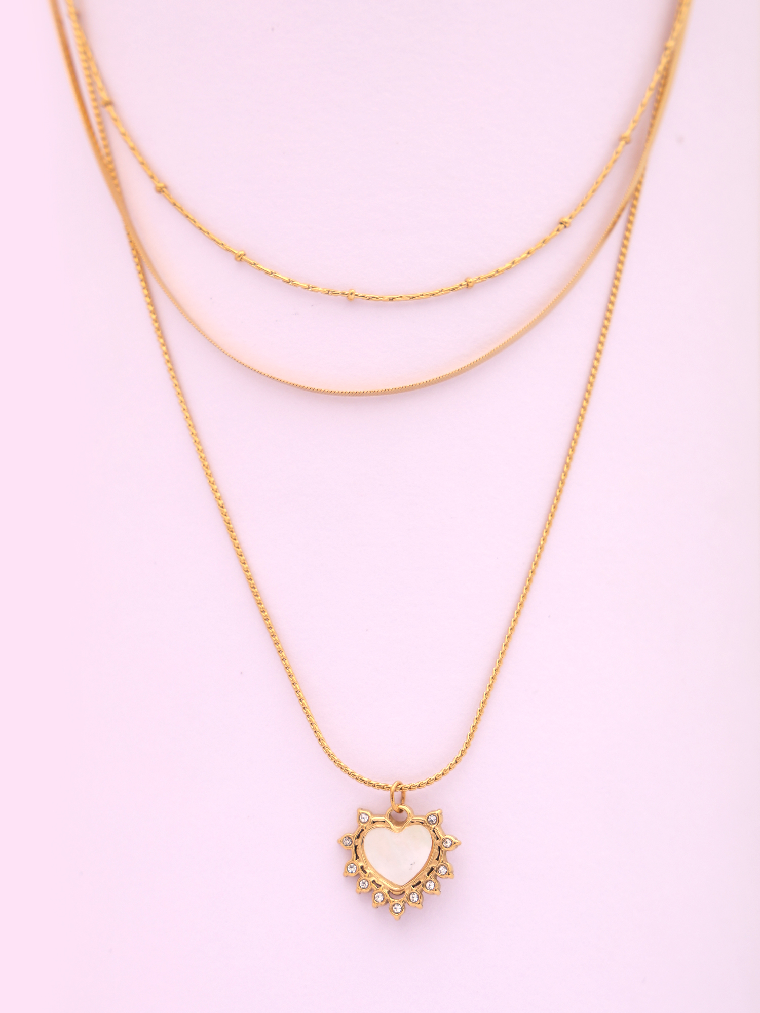 Triple Layer Heart Charm Anti-Tarnish Necklace