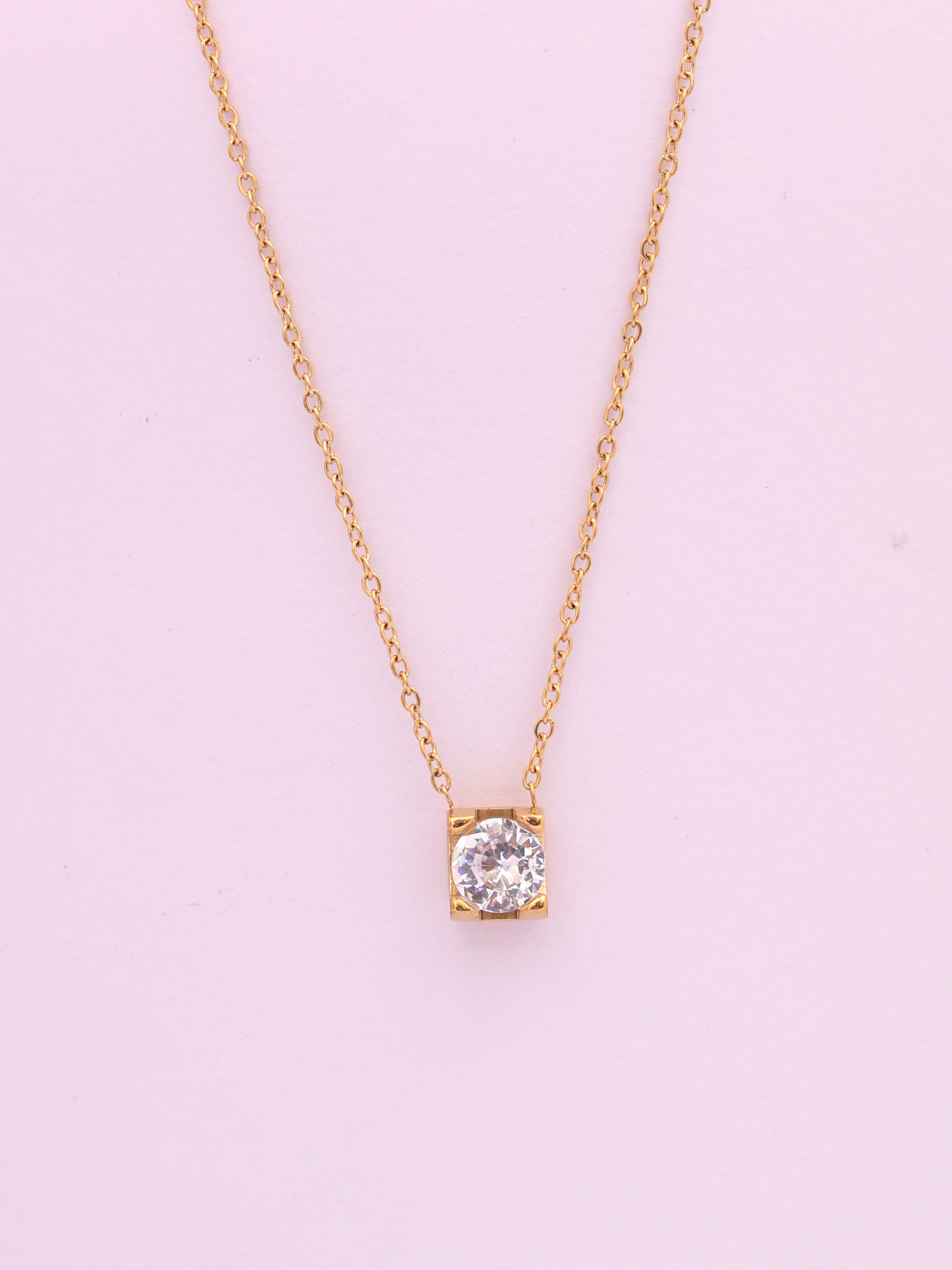 Minimal Solitaire Pendant Anti-Tarnish Necklace