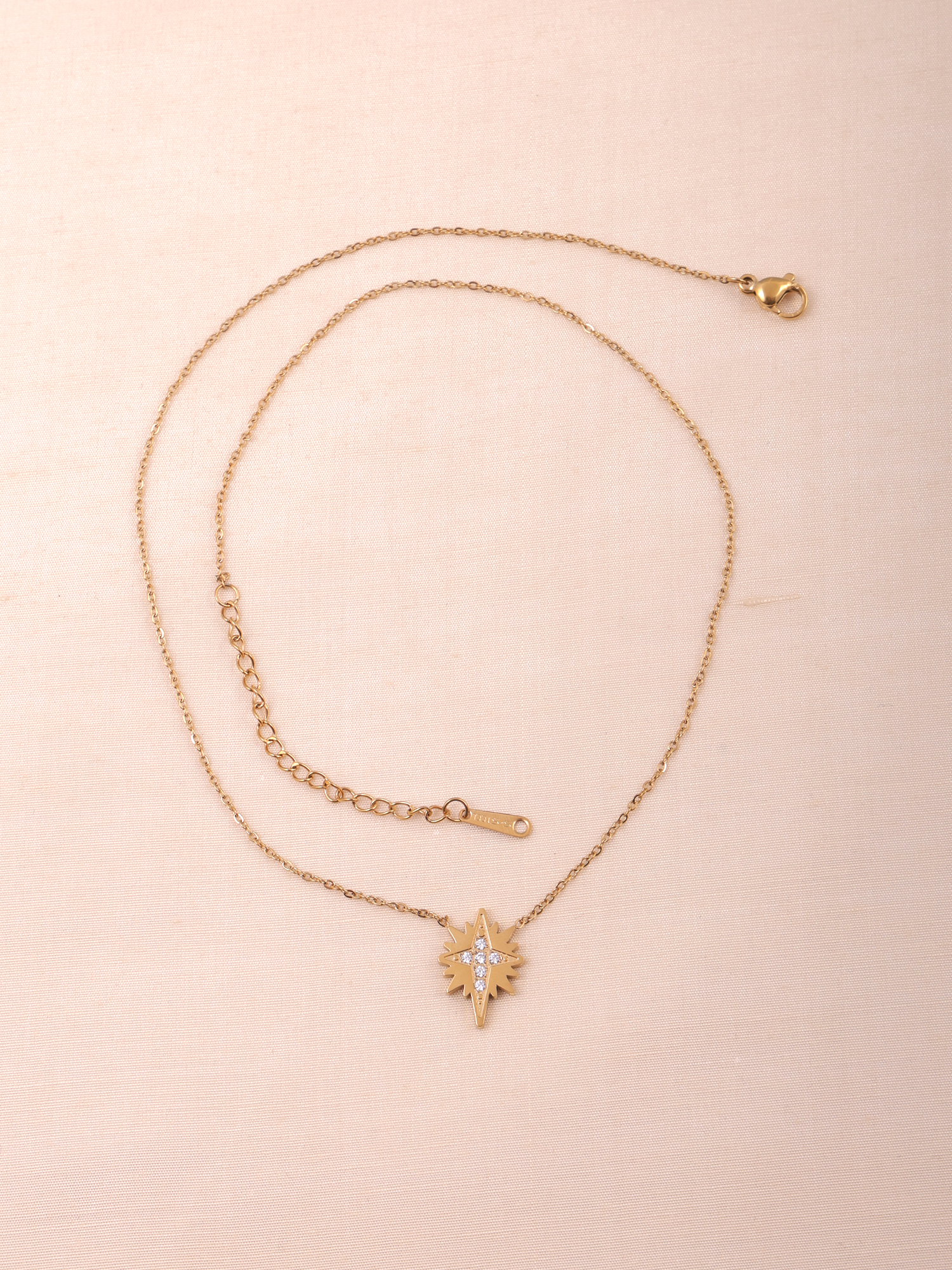 Celestial Starburst Pendant Anti-Tarnish Necklace with Crystal Center