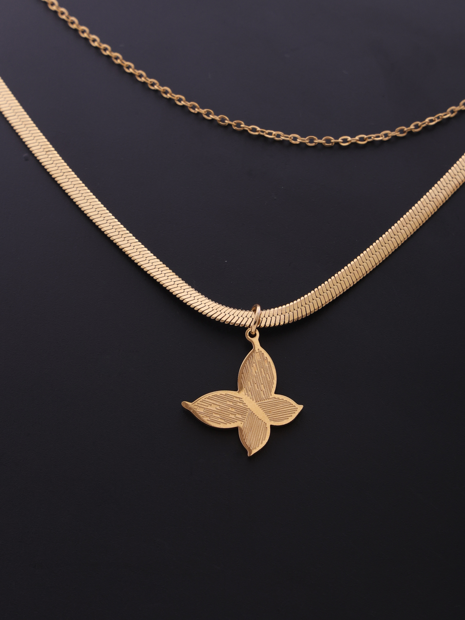 Dual Layer Butterfly Pendant Anti-Tarnish Necklace