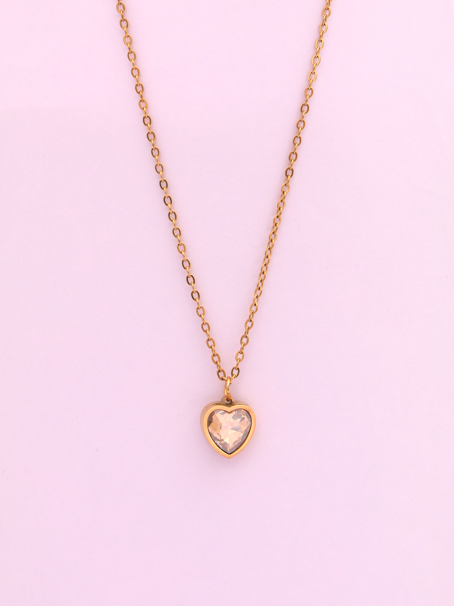 Minimal Heart Crystal Pendant Anti-Tarnish Necklace