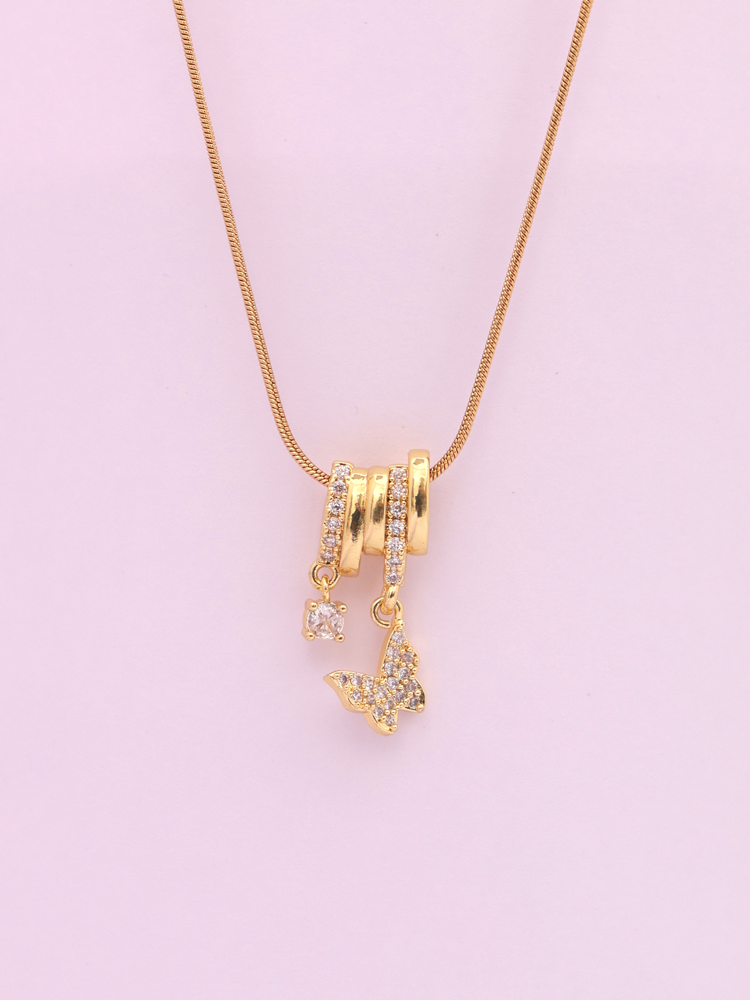 Minimal Butterfly Charm Anti-Tarnish Necklace with Crystal Accents