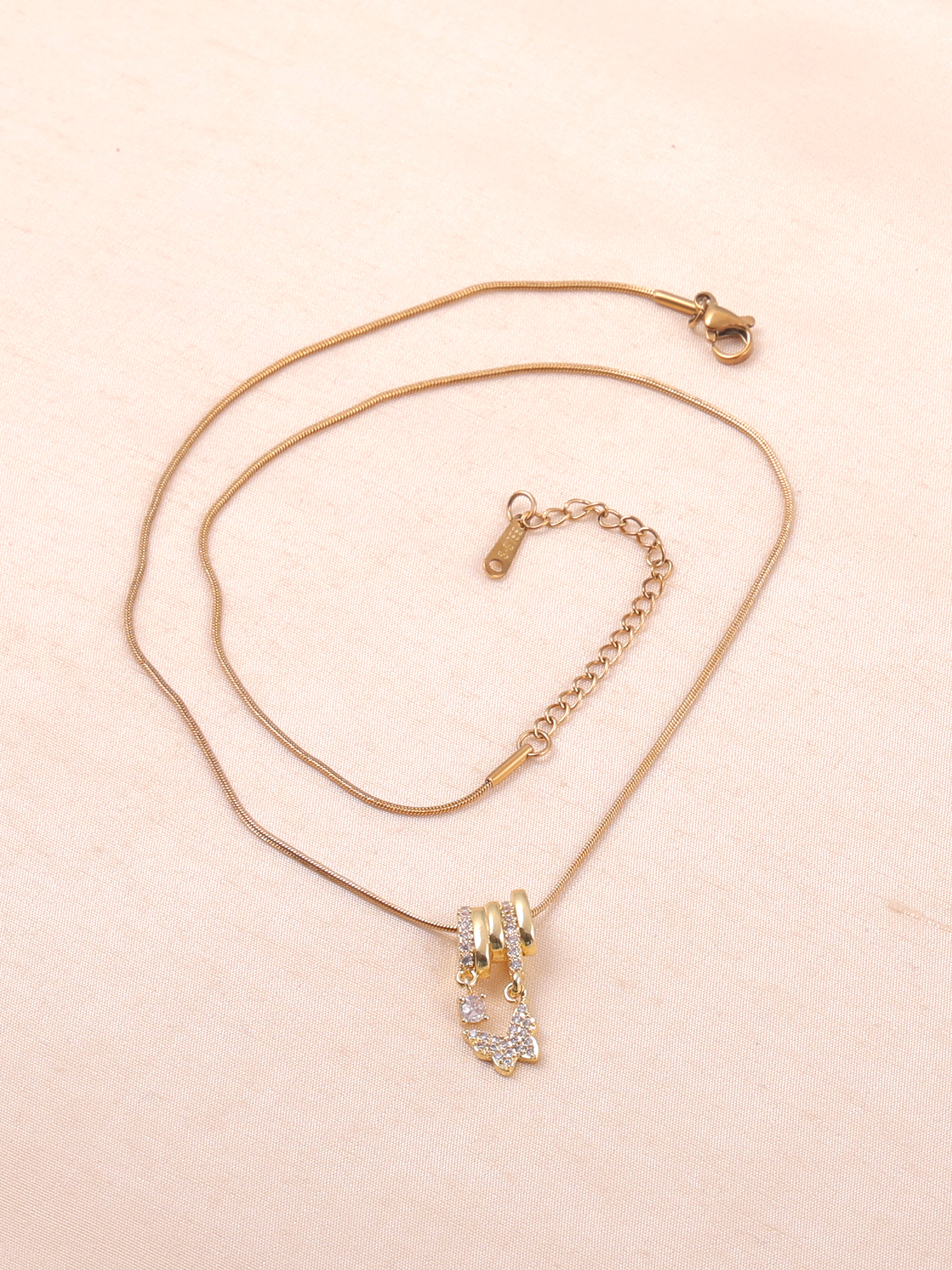 Minimal Butterfly Charm Anti-Tarnish Necklace with Crystal Accents