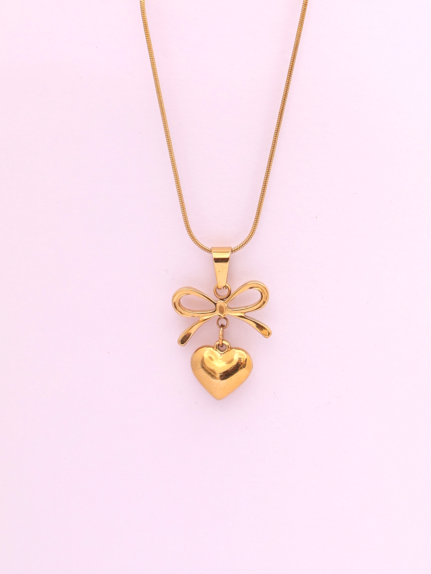 Bow & Heart Pendant Anti-Tarnish Necklace