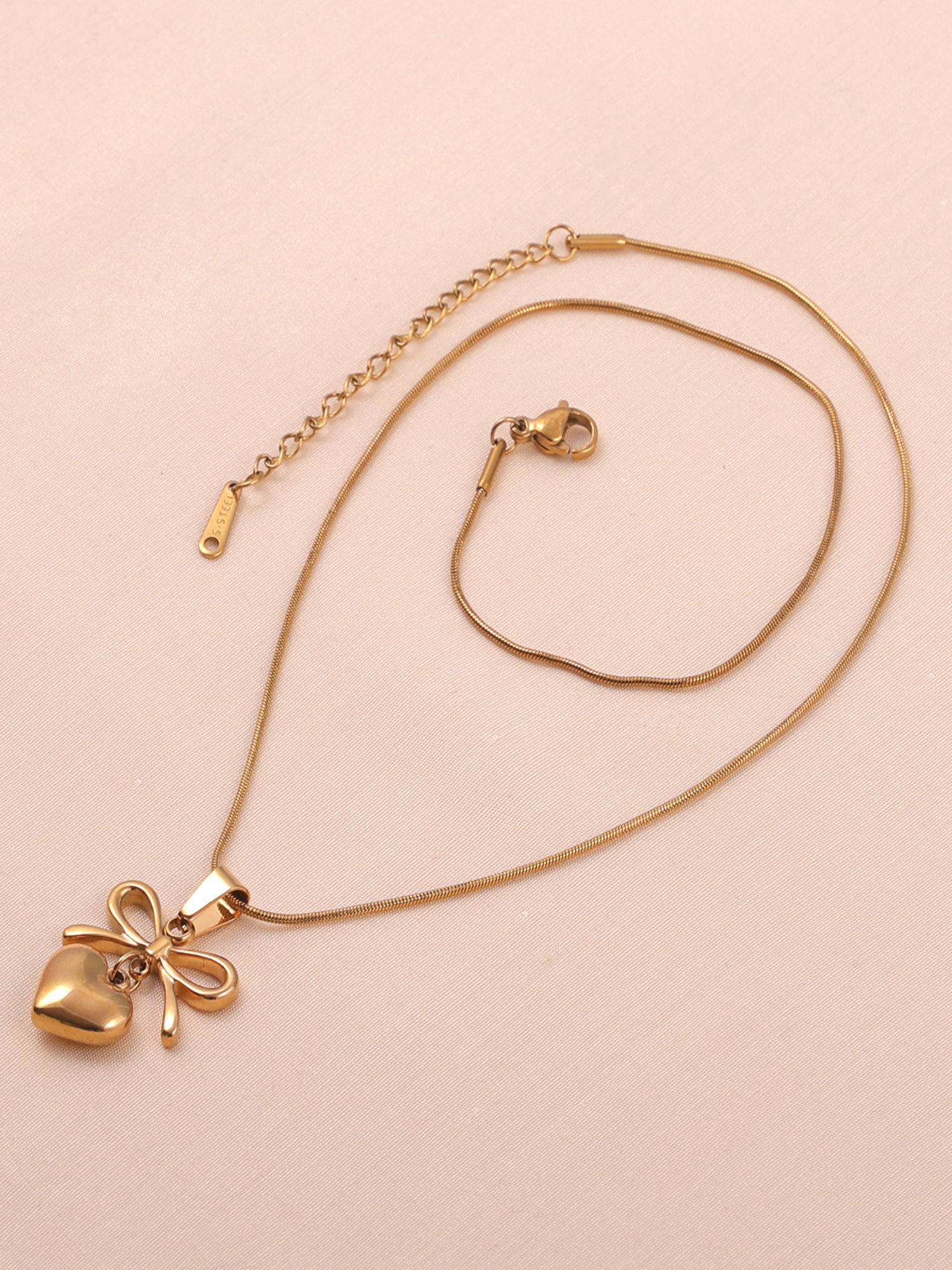 Bow & Heart Pendant Anti-Tarnish Necklace