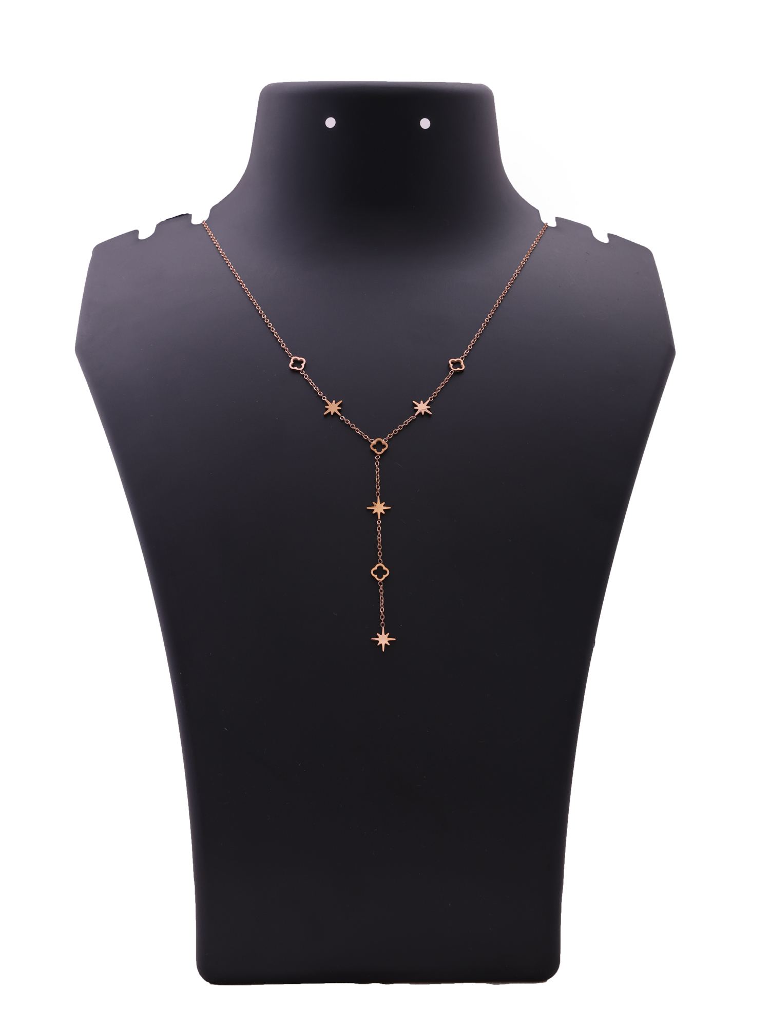Celestial Clover Drop Anti-Tarnish Rose Gold Necklace