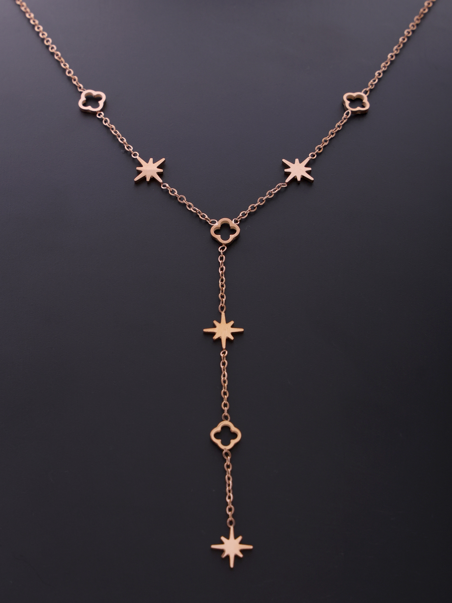 Celestial Clover Drop Anti-Tarnish Rose Gold Necklace