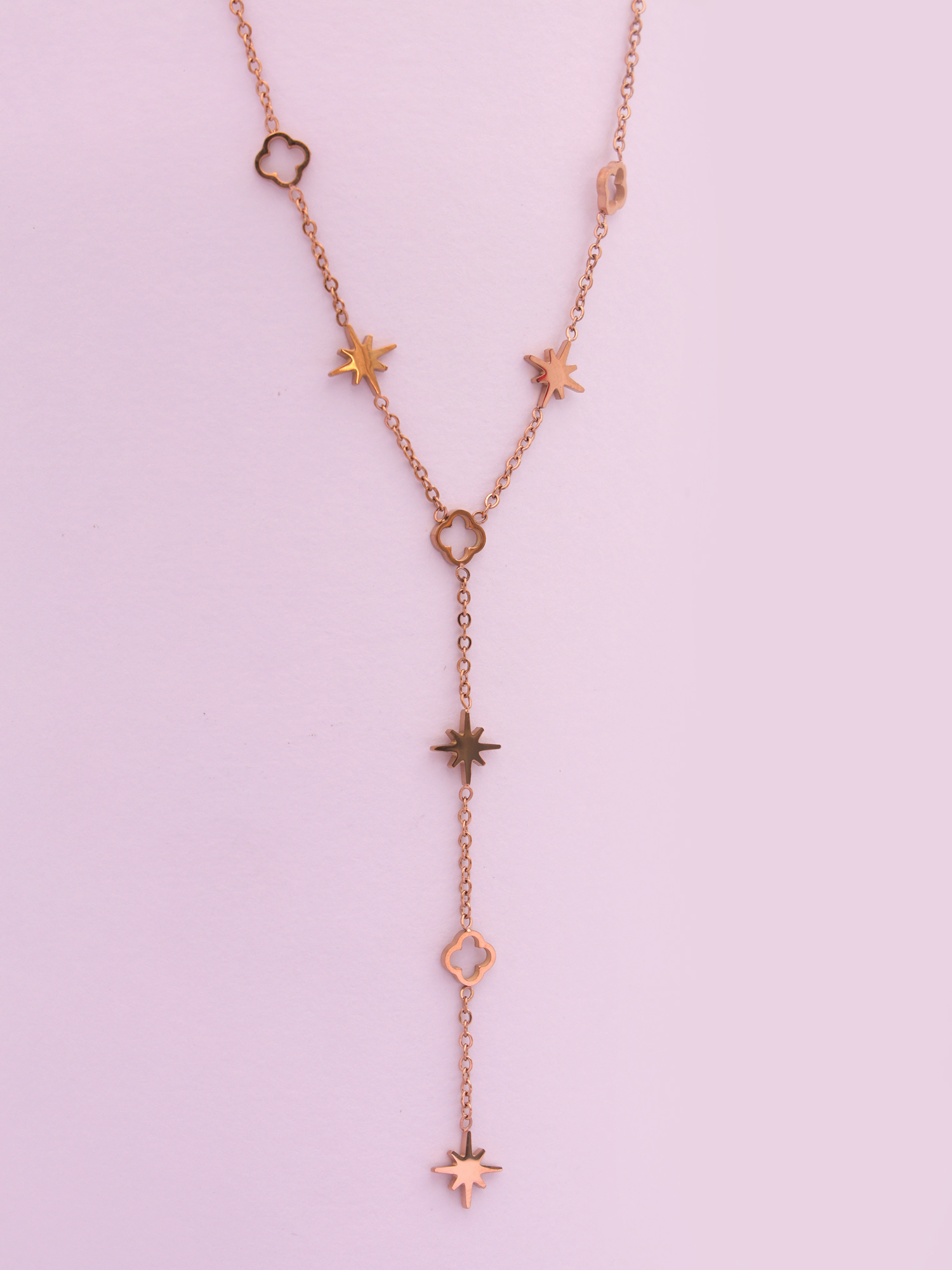 Celestial Clover Drop Anti-Tarnish Rose Gold Necklace