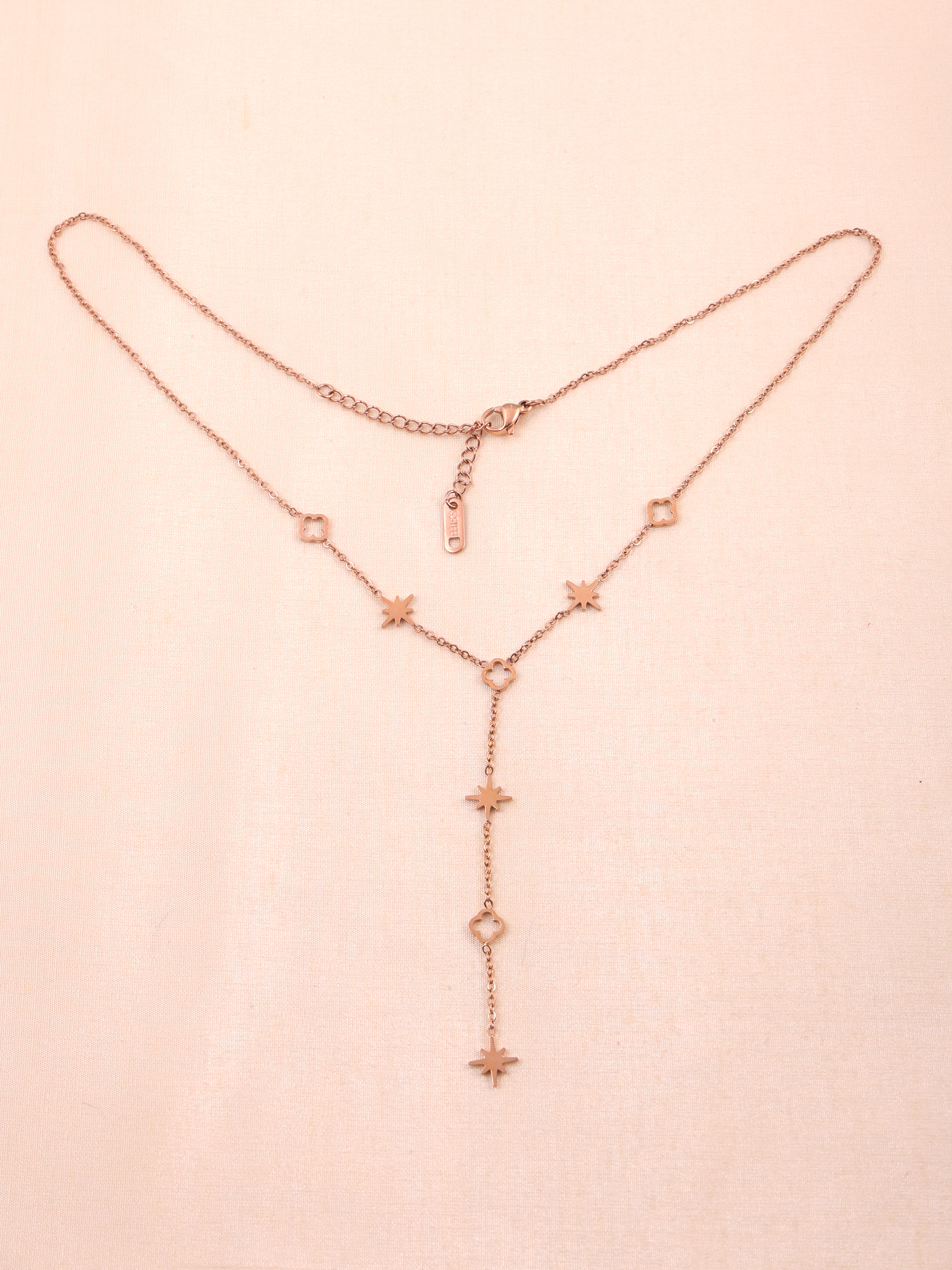 Celestial Clover Drop Anti-Tarnish Rose Gold Necklace