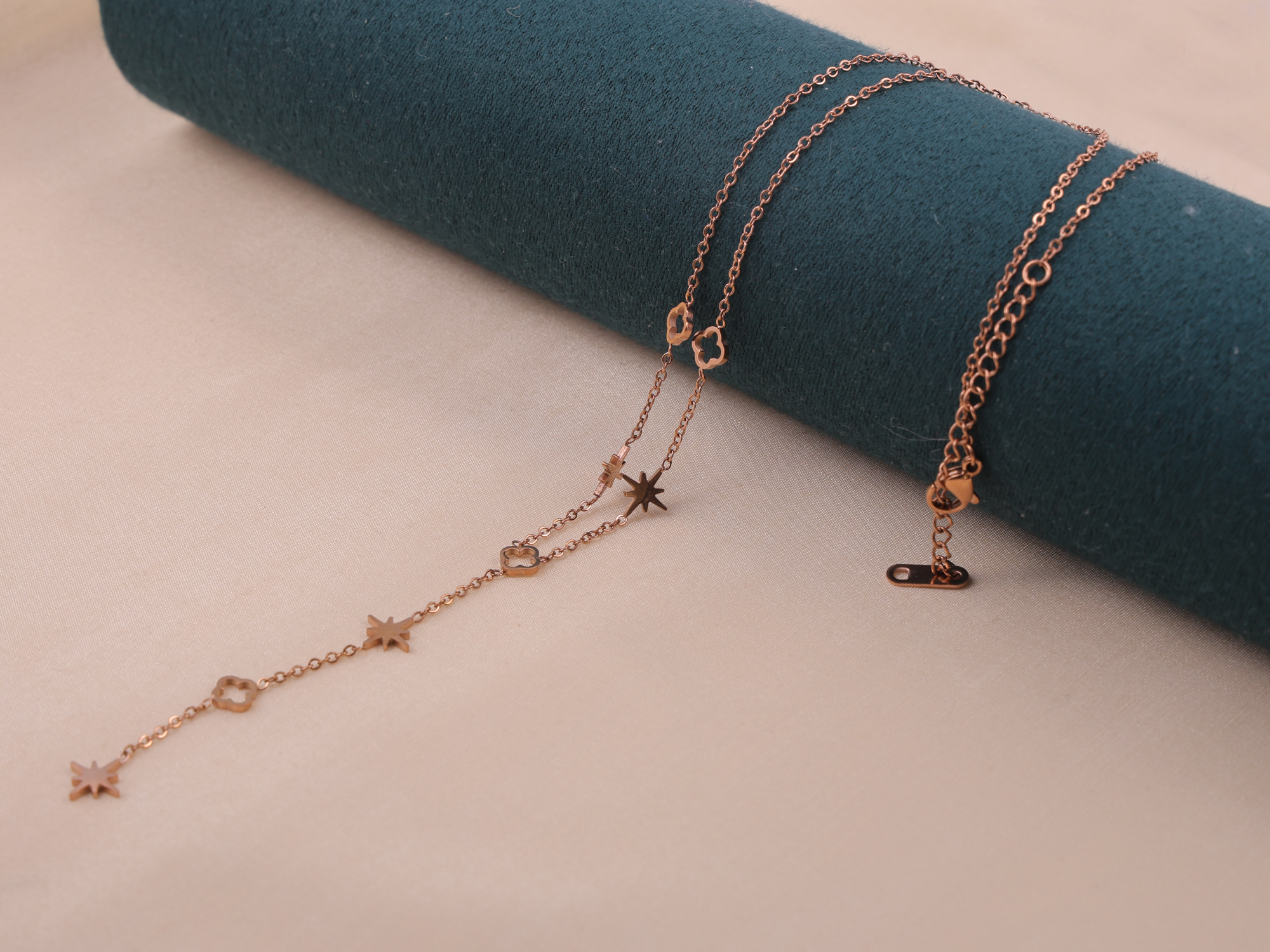 Celestial Clover Drop Anti-Tarnish Rose Gold Necklace