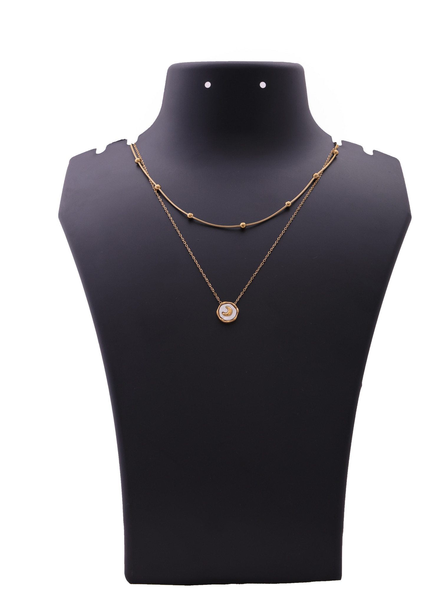 Luna Layered Anti-Tarnish Gold Double Chain with Moon Pendant Necklace