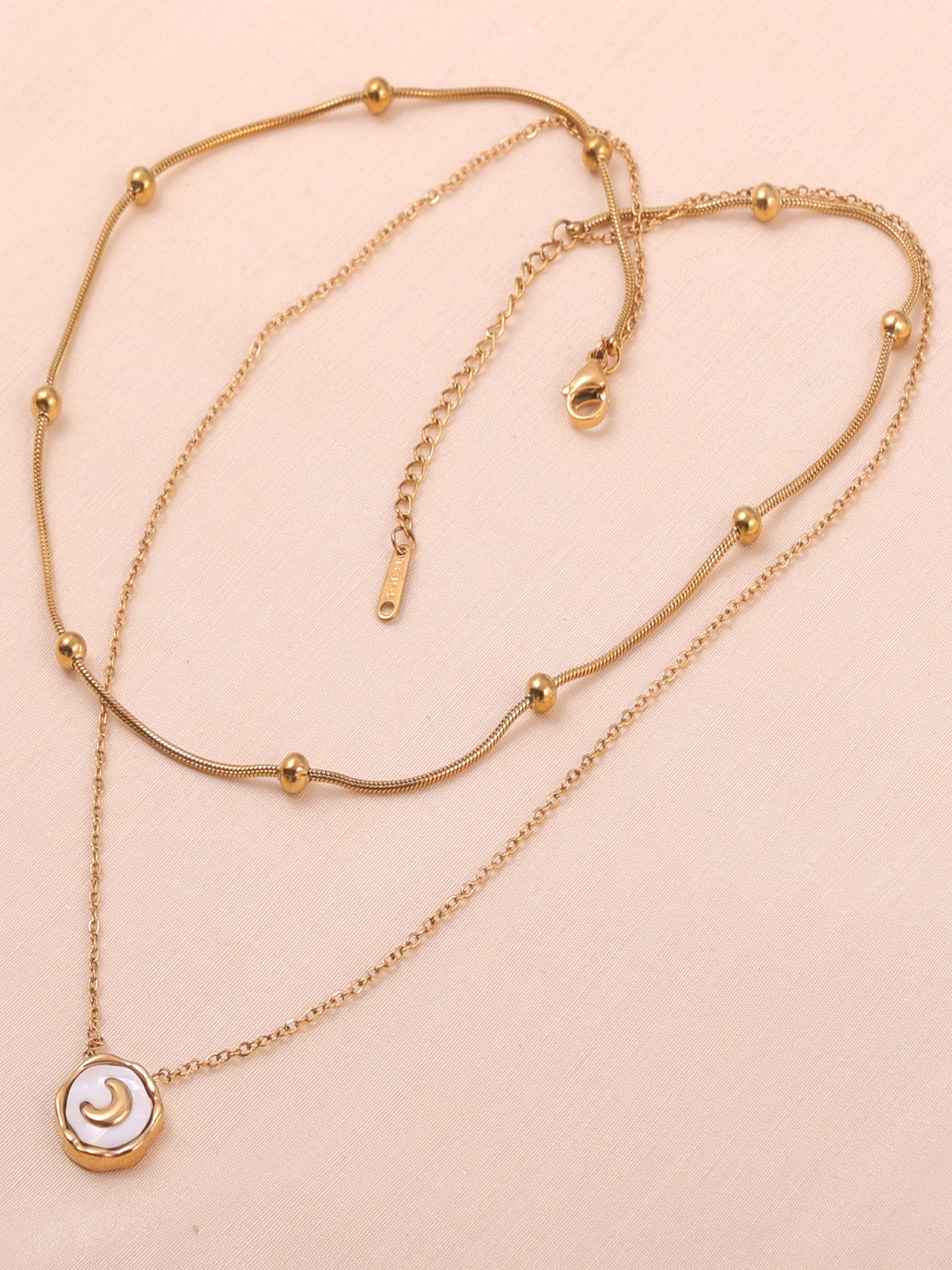 Luna Layered Anti-Tarnish Gold Double Chain with Moon Pendant Necklace