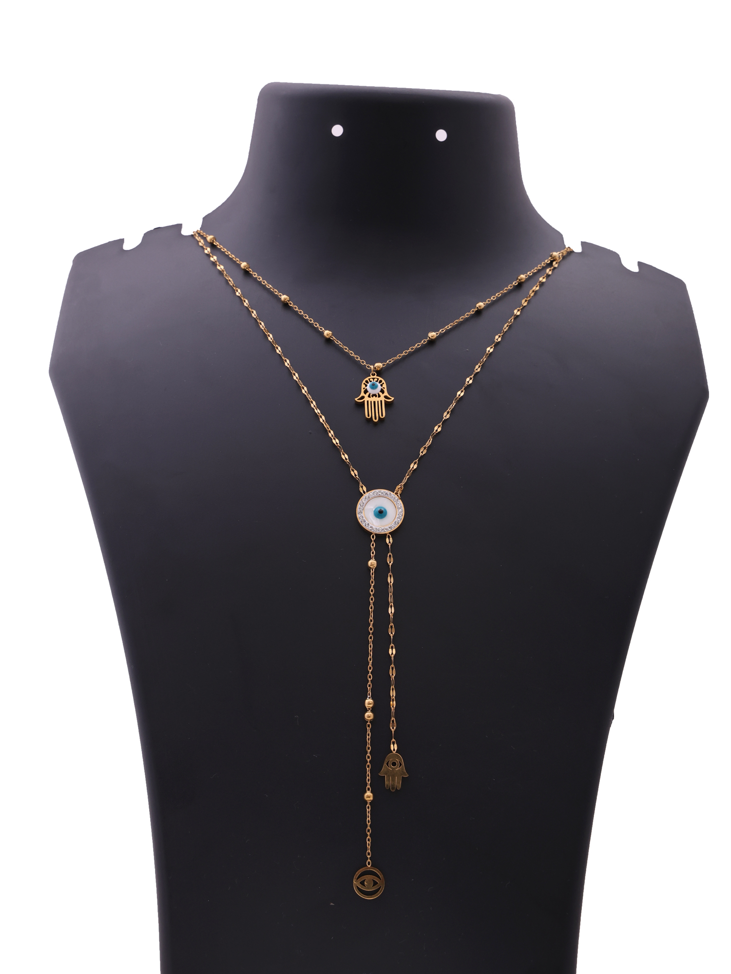 Evil Eye Layered Drop Anti-Tarnish Necklace