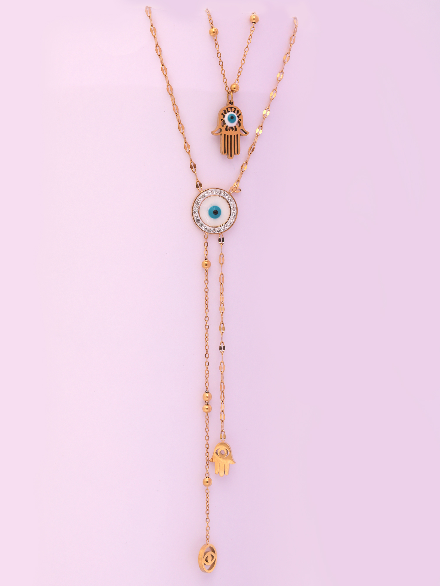 Evil Eye Layered Drop Anti-Tarnish Necklace