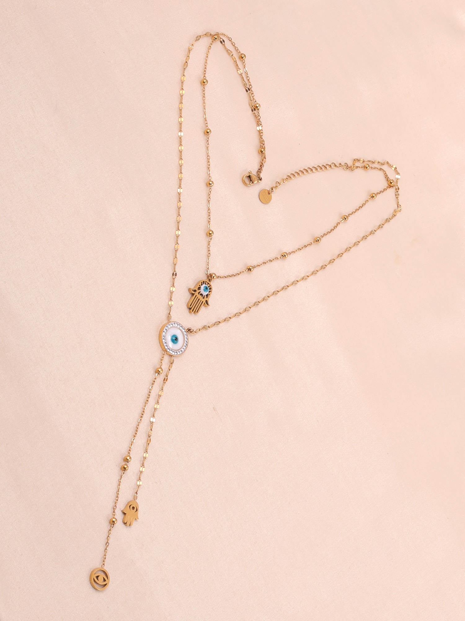 Evil Eye Layered Drop Anti-Tarnish Necklace