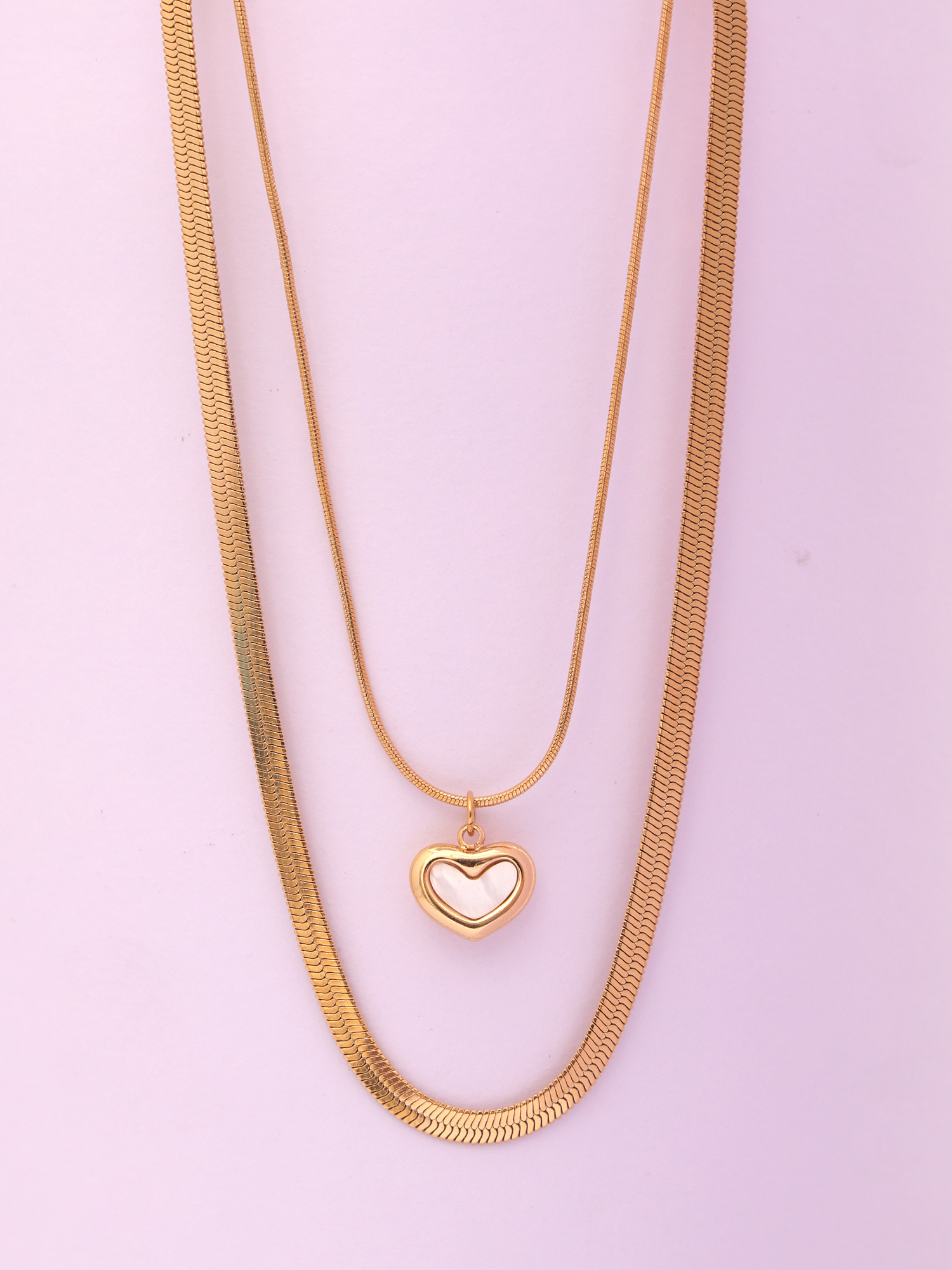 Amora Heart Layered Anti-Tarnish Gold Snake Chain Necklace