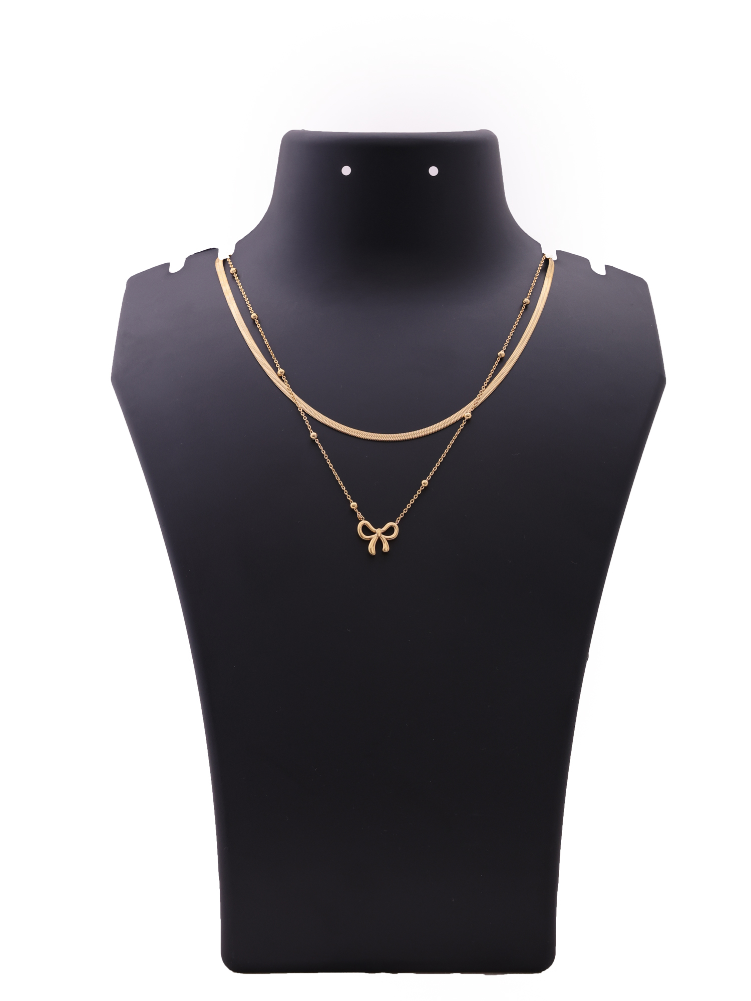Elara Bow Layered Necklace – Anti-Tarnish Gold Snake Chain with Ribbon Charm