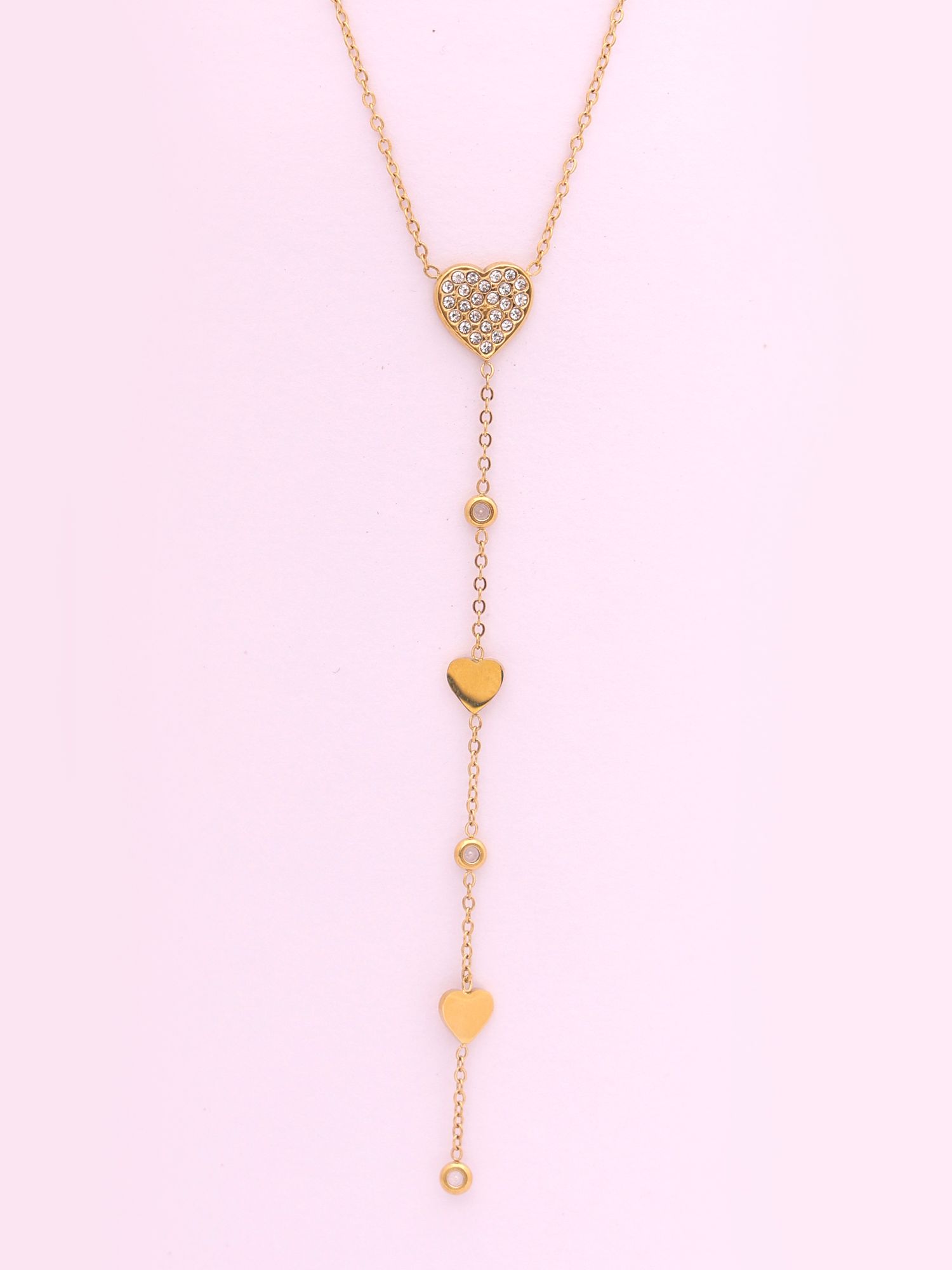 Amour Heart Drop Necklace – Anti-Tarnish Gold Crystal Charm Chain