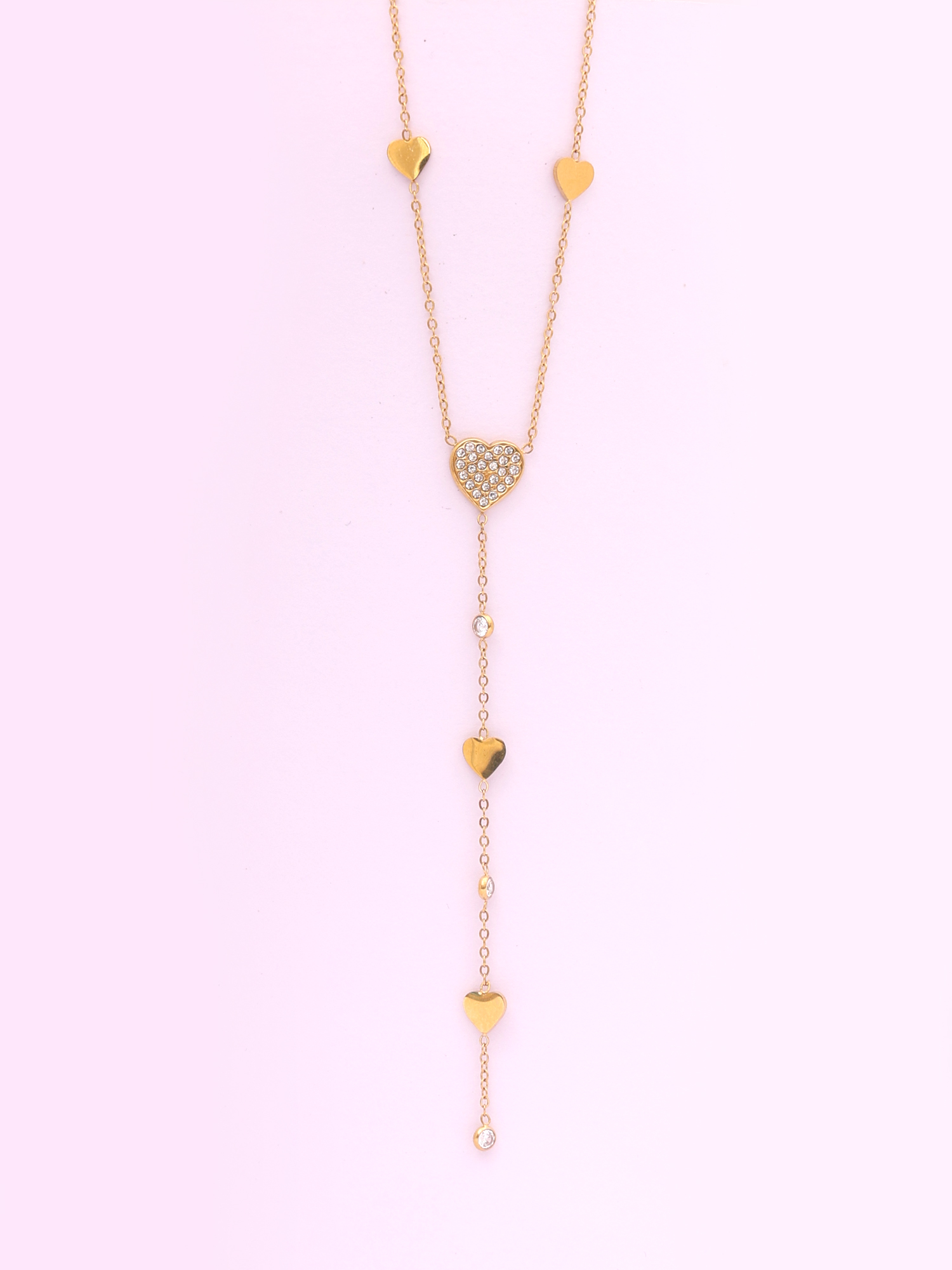 Amour Heart Drop Necklace – Anti-Tarnish Gold Crystal Charm Chain