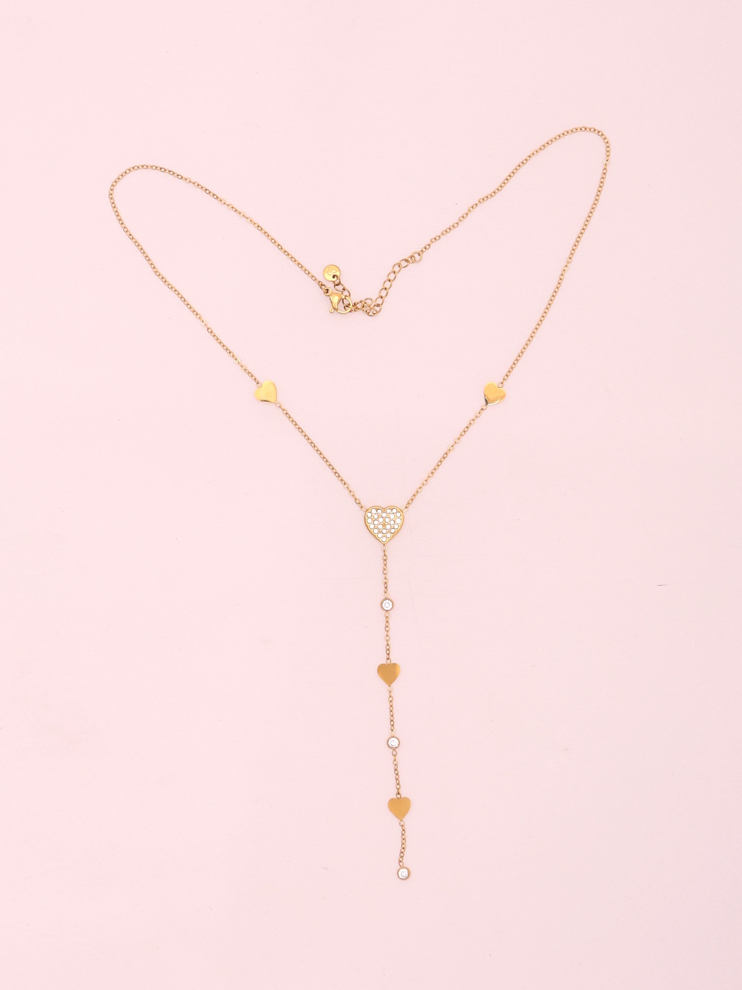 Amour Heart Drop Necklace – Anti-Tarnish Gold Crystal Charm Chain
