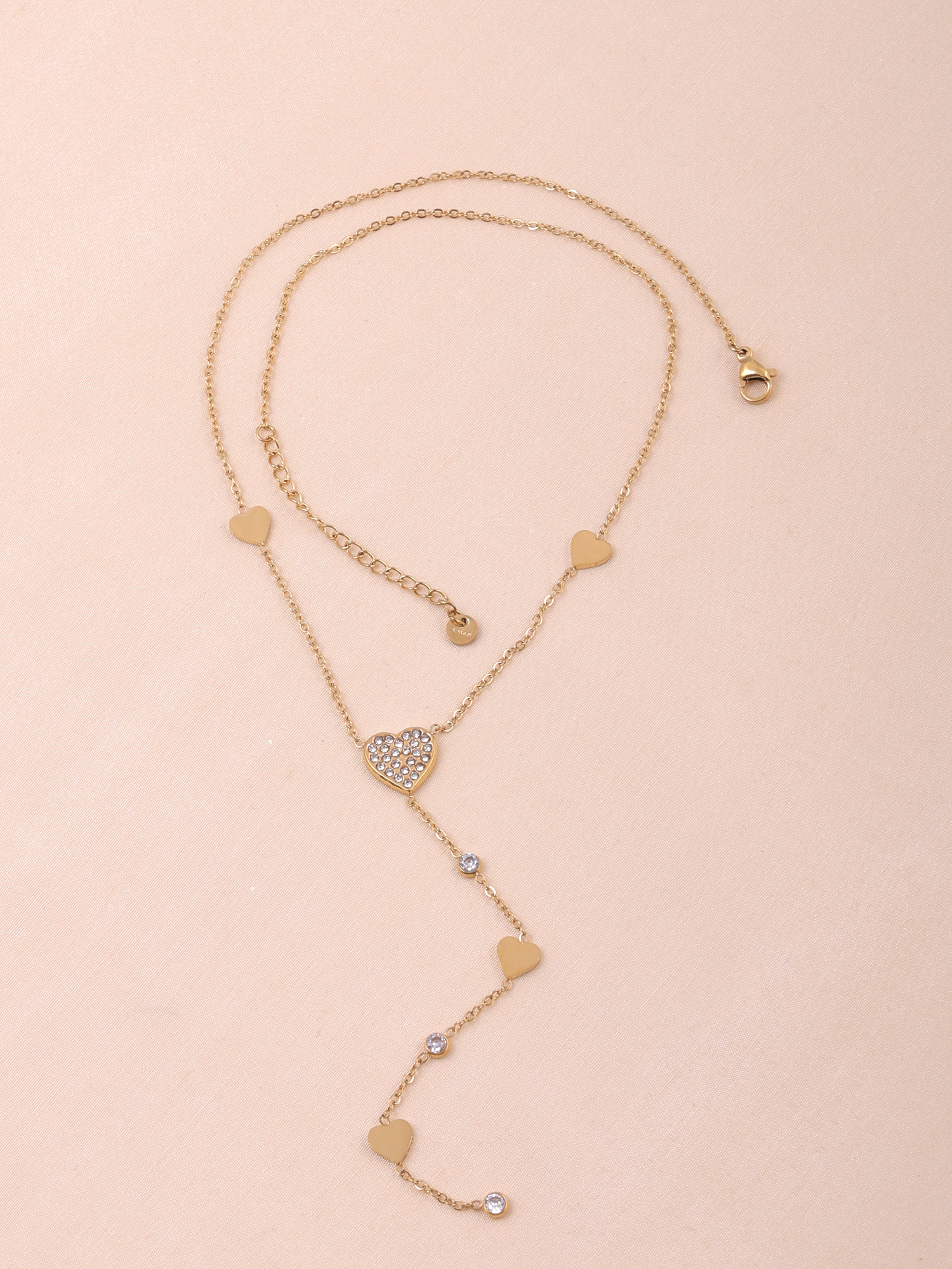 Amour Heart Drop Necklace – Anti-Tarnish Gold Crystal Charm Chain