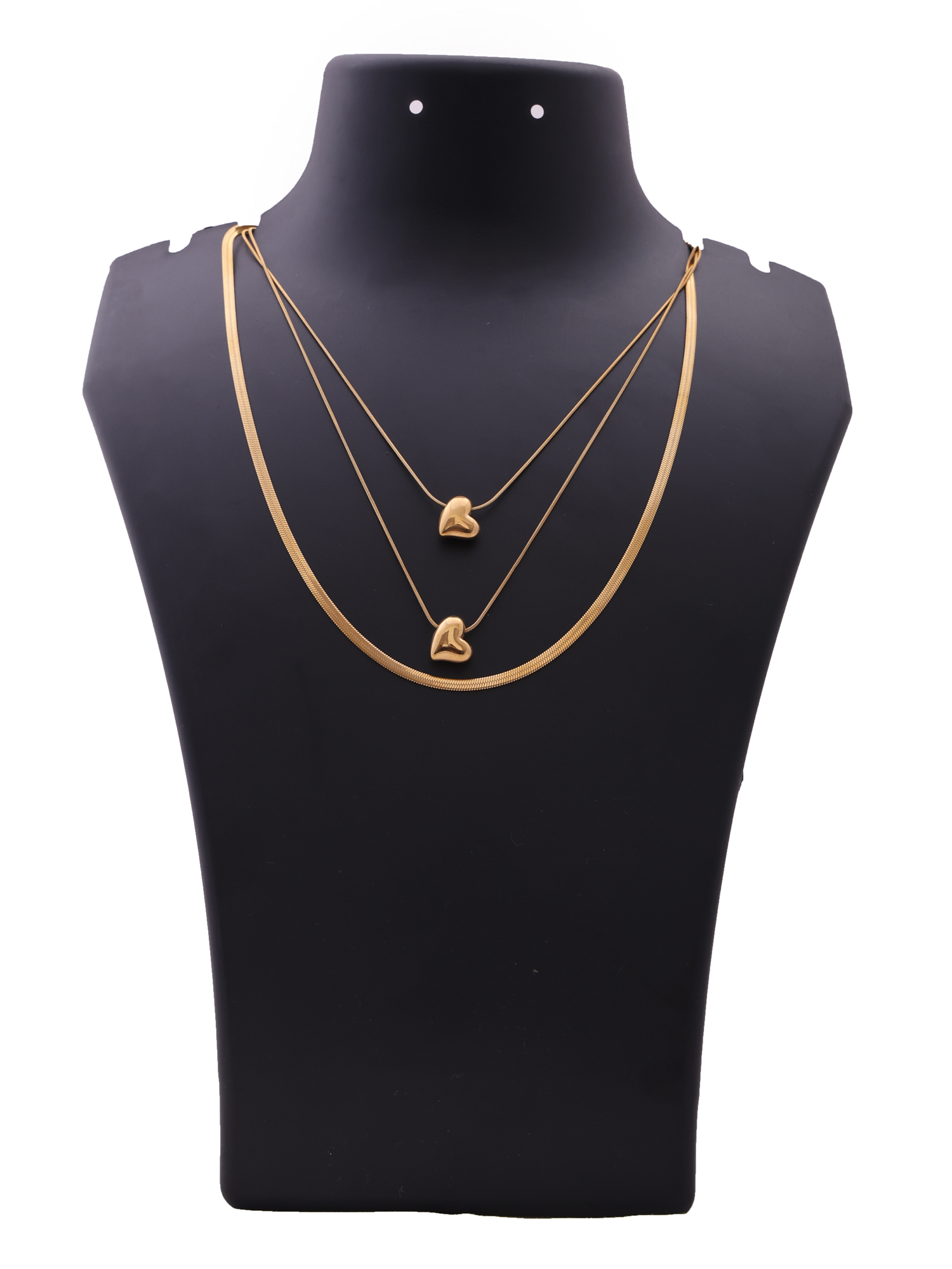 Amore Triple Layer Heart Necklace – Anti-Tarnish Gold Snake Chain Statement Set