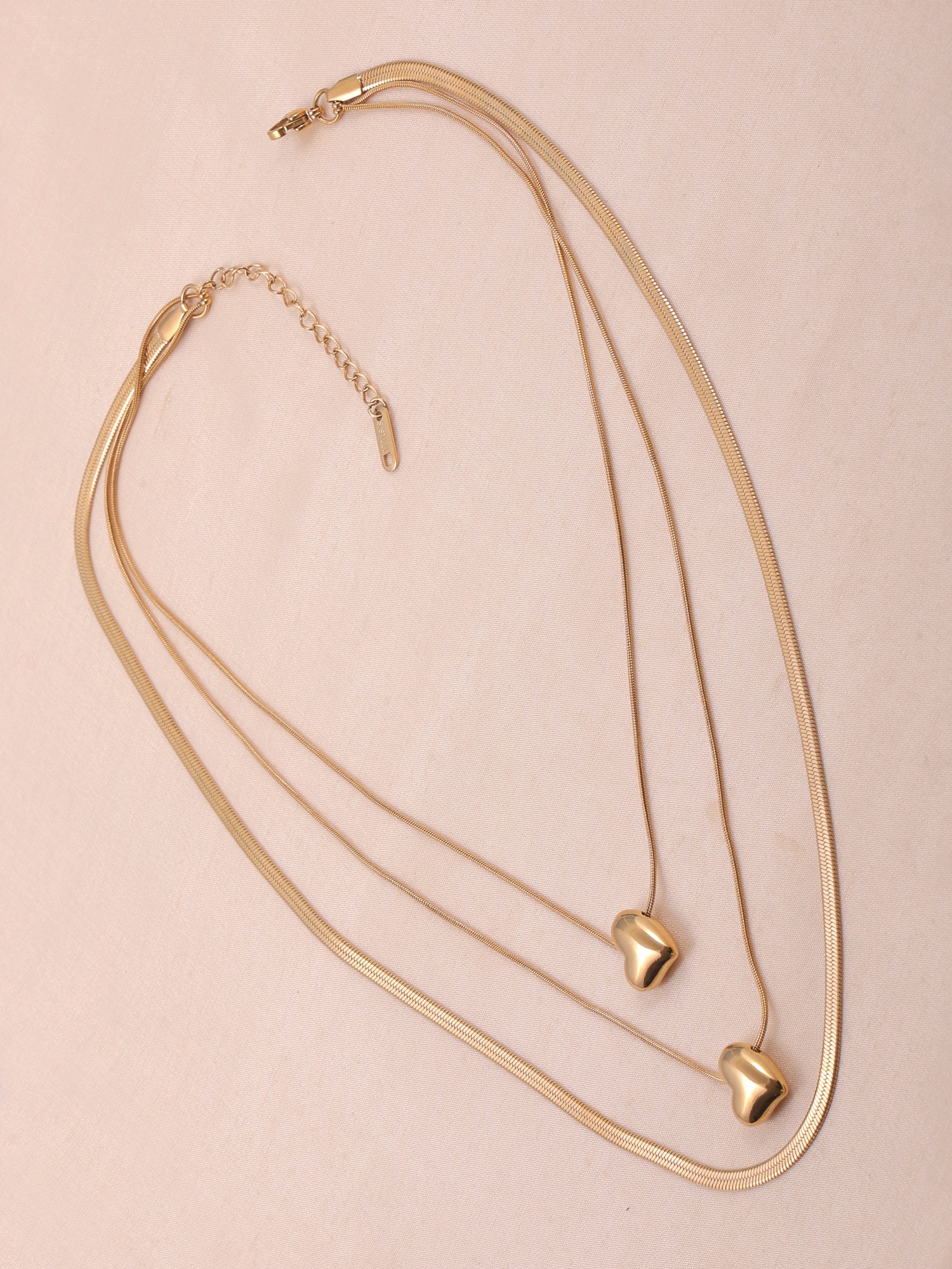 Amore Triple Layer Heart Necklace – Anti-Tarnish Gold Snake Chain Statement Set