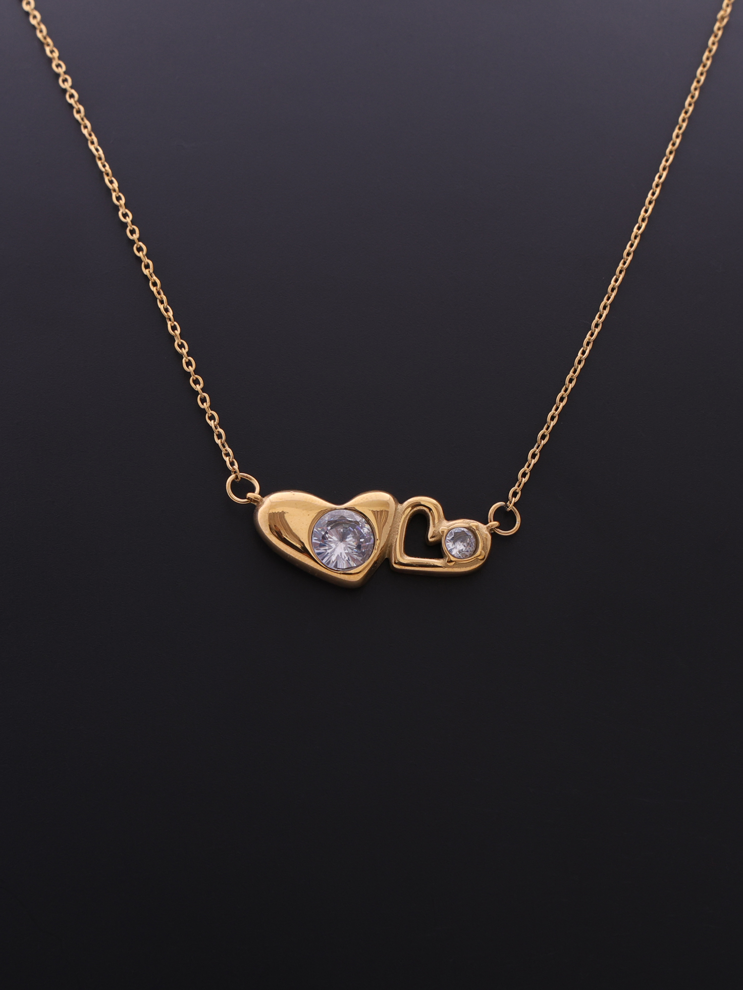 Eterna Duo Heart Necklace – Anti-Tarnish Gold Crystal Love Pendant