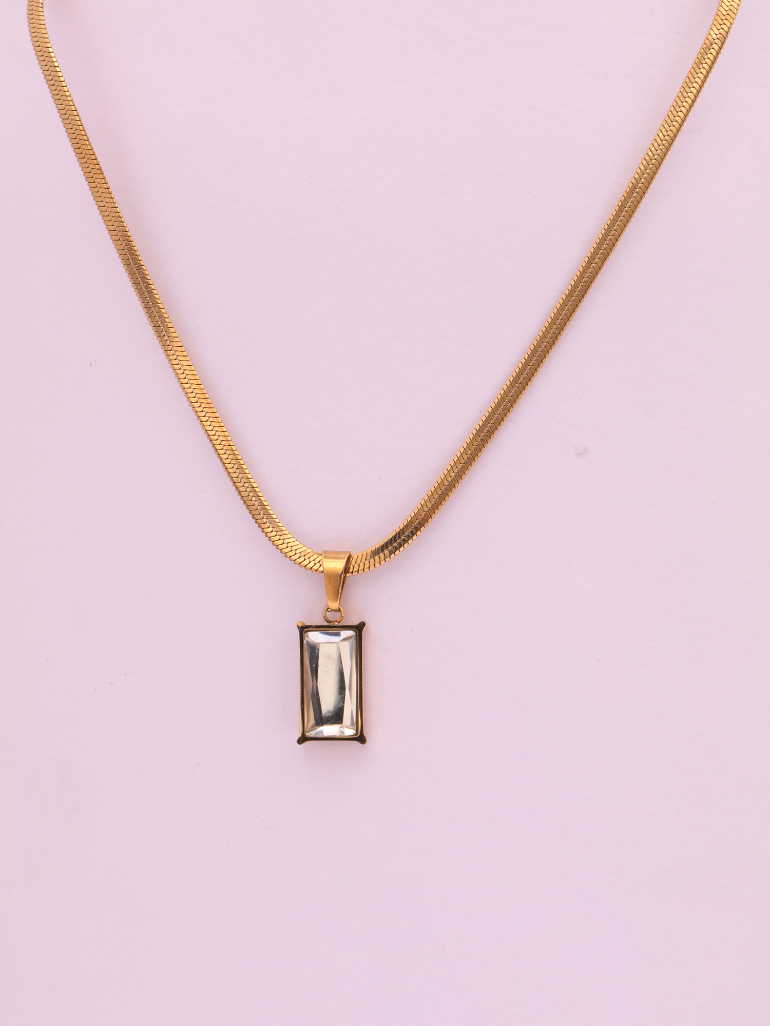 Anti-Tarnish Gold Snake Chain with Crystal Charm Necklace