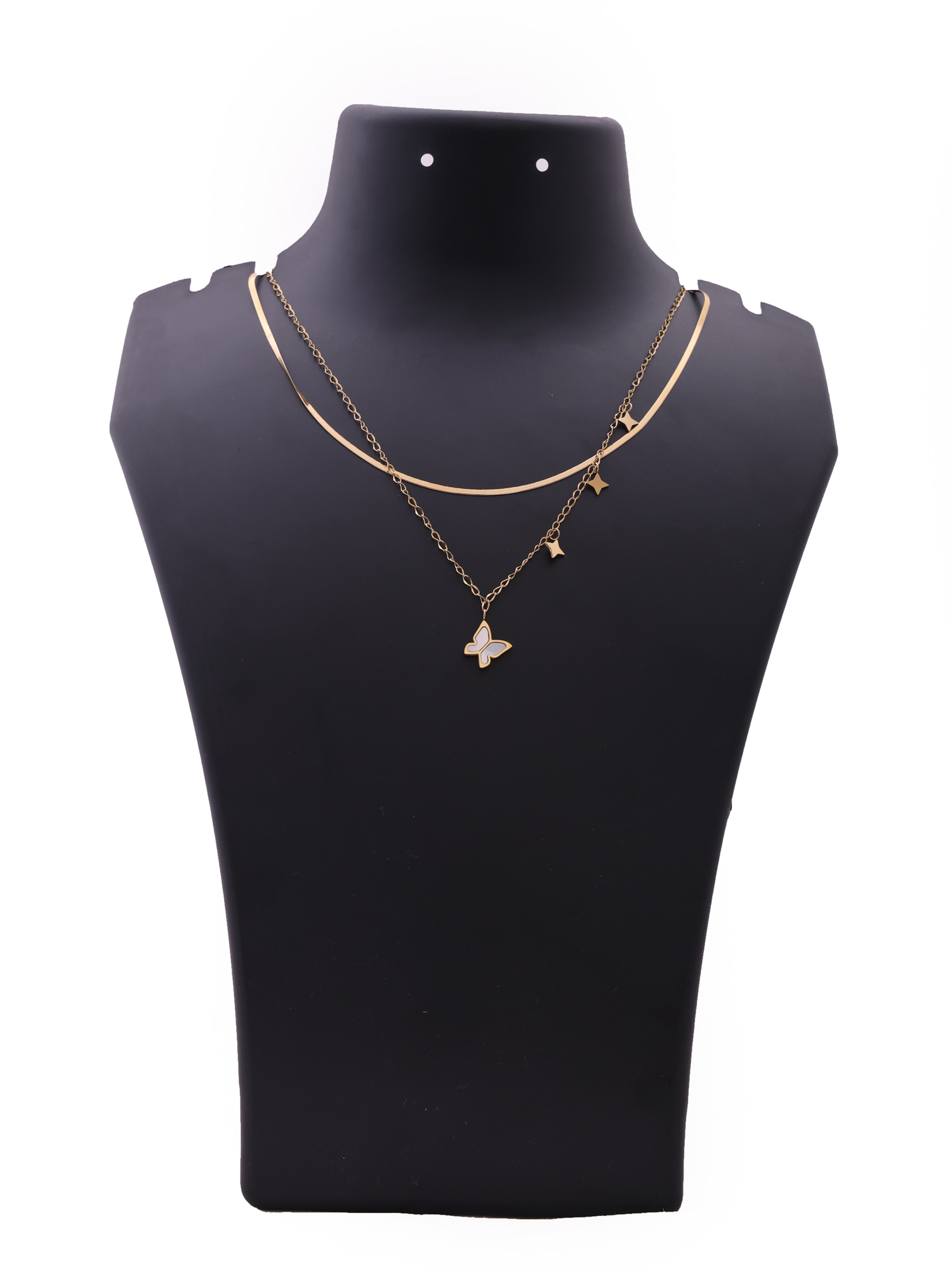 Celestia Butterfly Layered Necklace – Anti-Tarnish Gold Bar Chain with Charm Accents