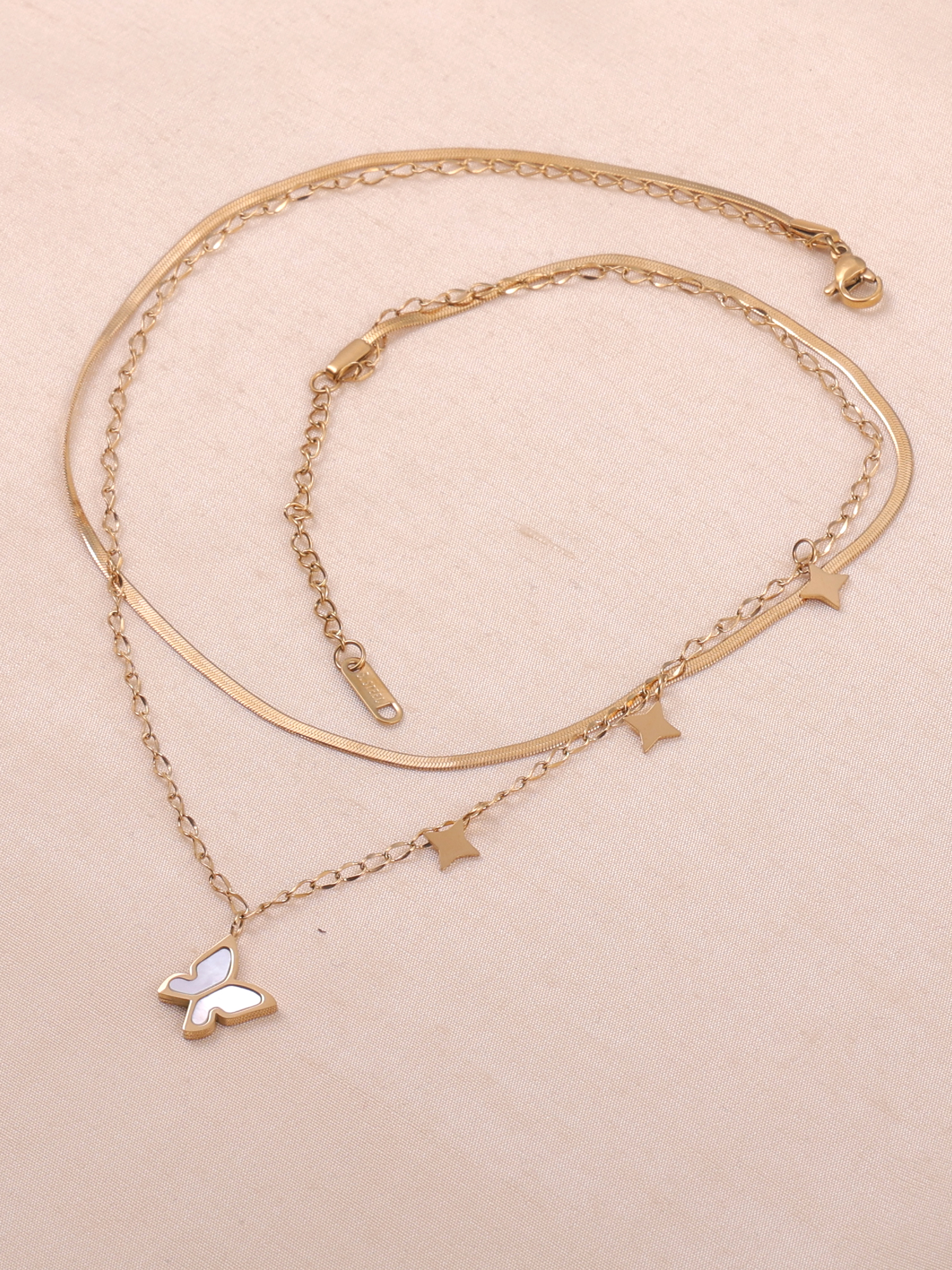 Celestia Butterfly Layered Necklace – Anti-Tarnish Gold Bar Chain with Charm Accents