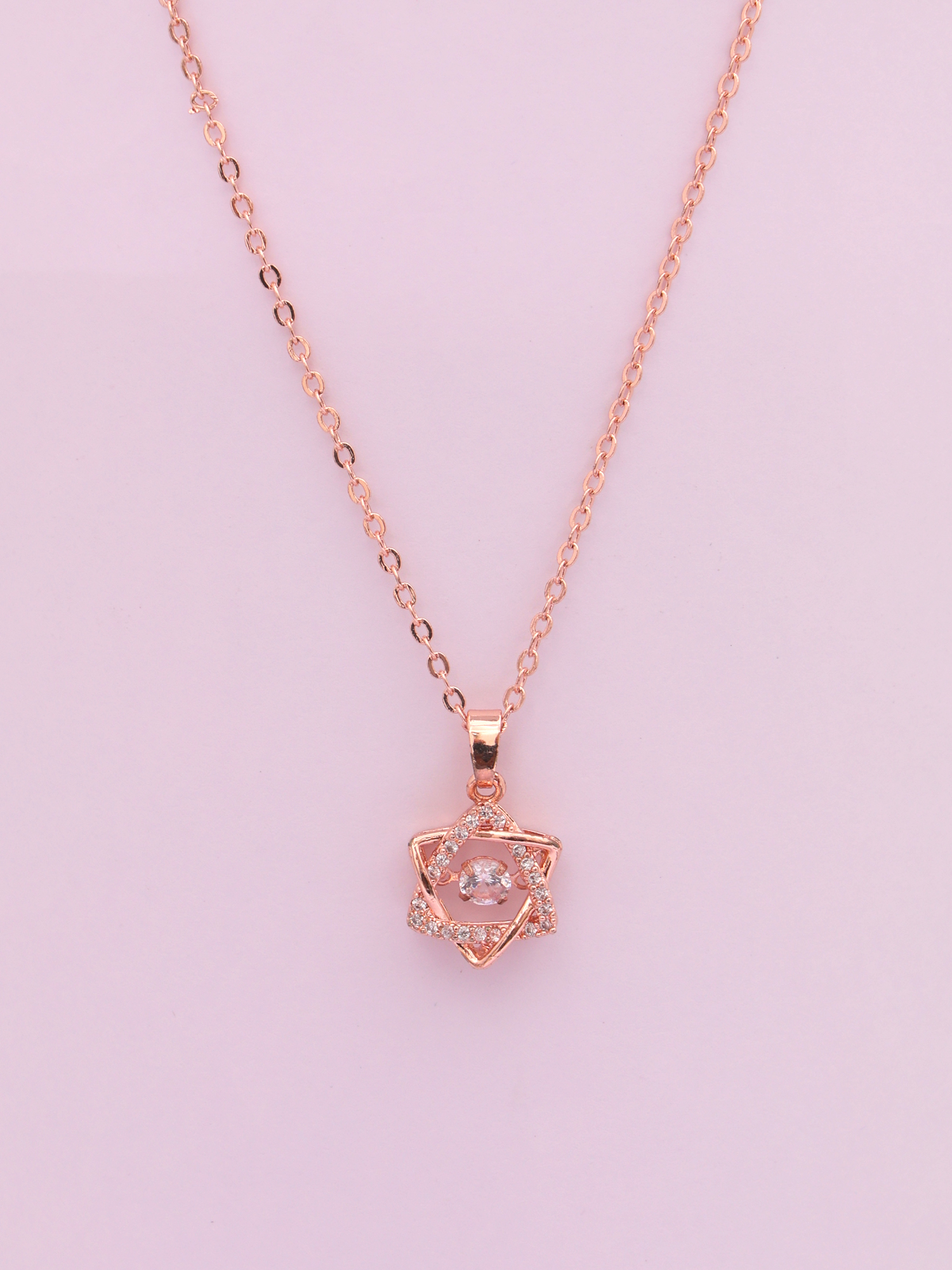 Celeste Crystal Star Pendant Necklace – Anti-Tarnish Rose Gold Geometric Charm