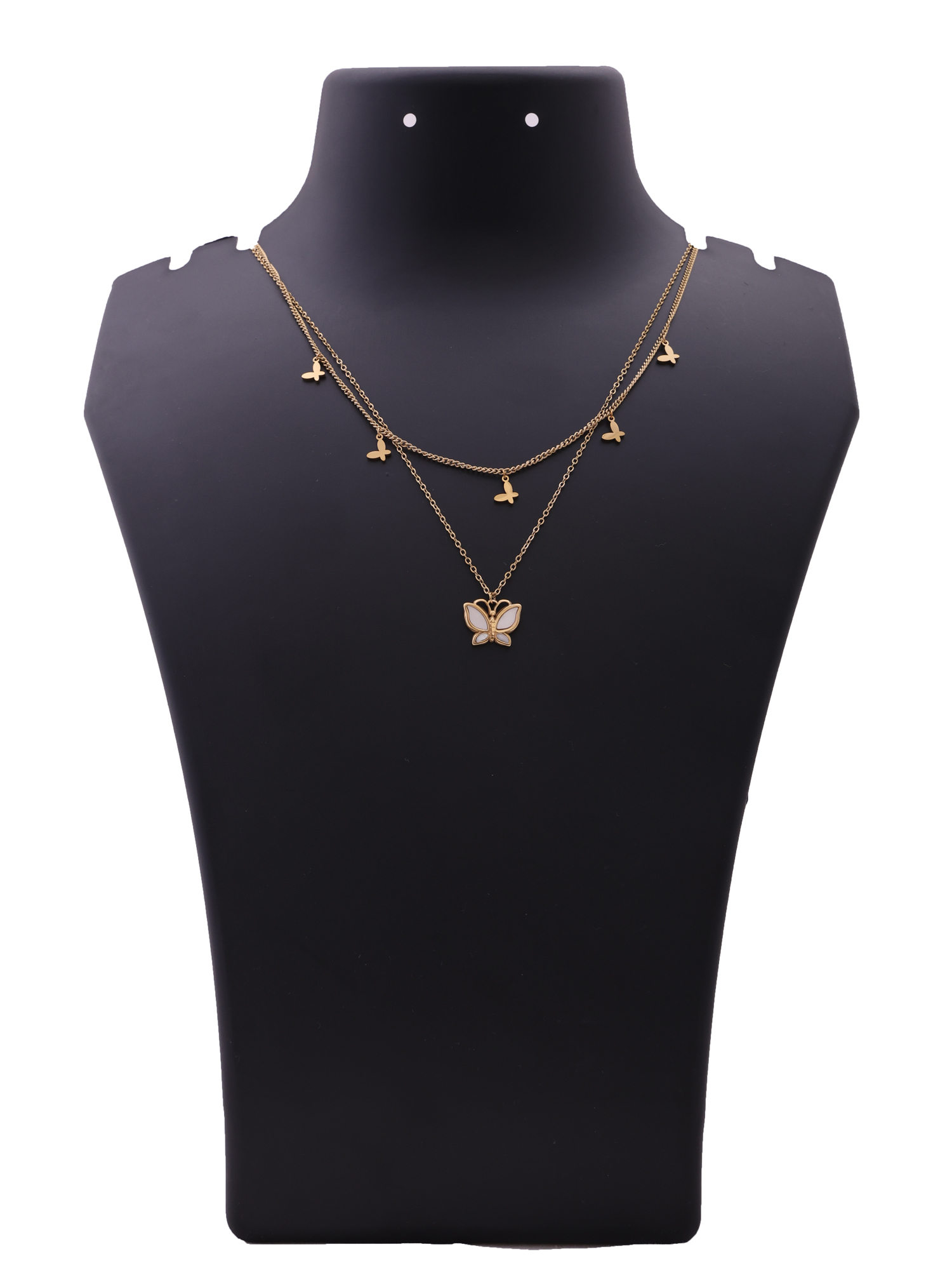 Aura Butterfly Layered Necklace – Anti-Tarnish Gold Double Chain with Charm Accents