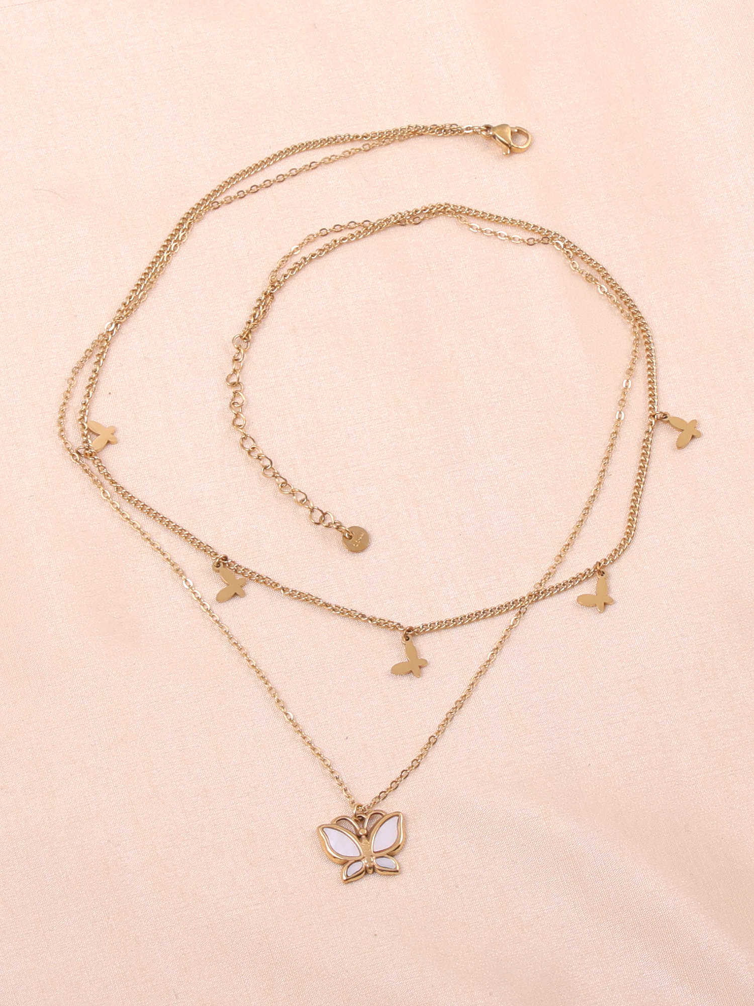 Aura Butterfly Layered Necklace – Anti-Tarnish Gold Double Chain with Charm Accents